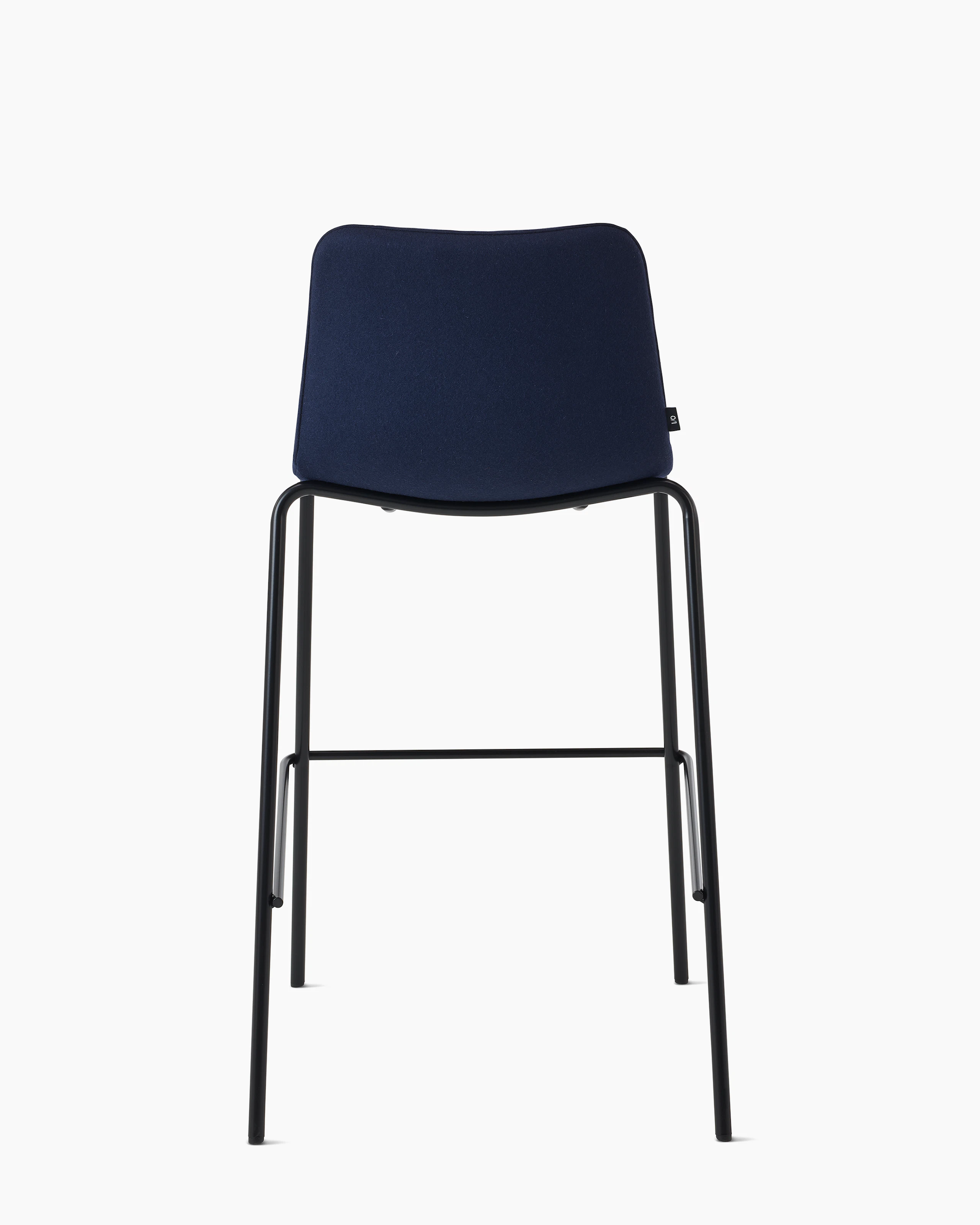 White sweep of Viv stool with dark blue fabric and 4 leg black steel base