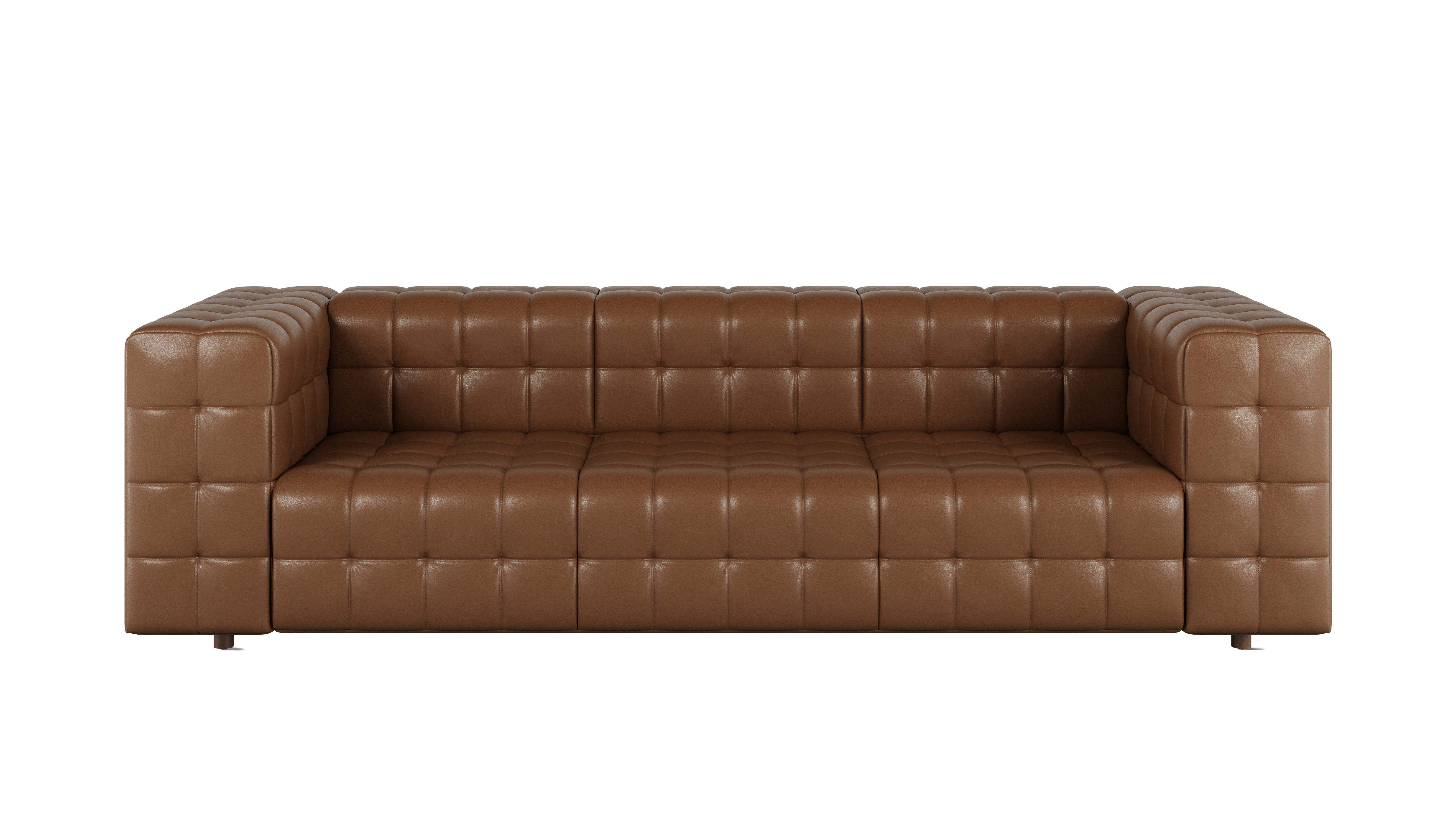 Rapport Sofa 3 Seater in Prone Leather Ledge with Walnut Legs