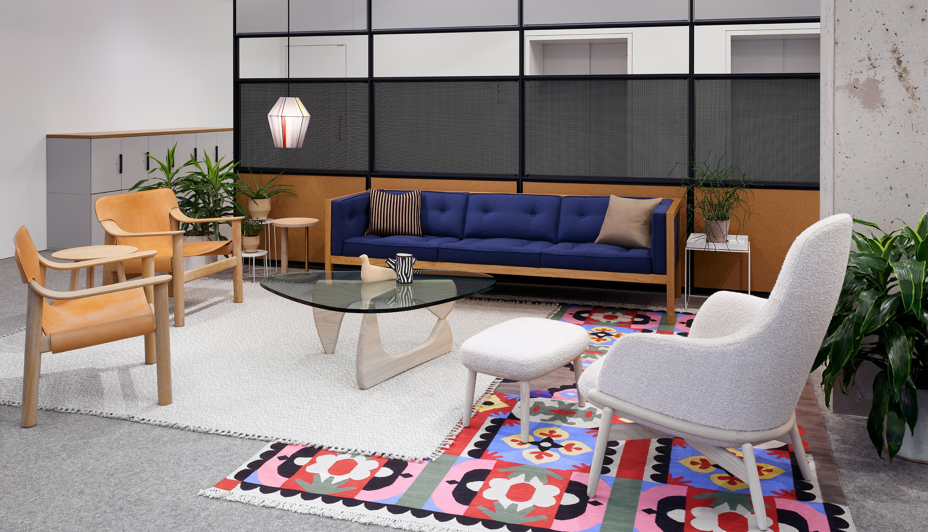 An interior view of the Nelson Cube Sofa in the Herman Miller showroom at Fulton Market in Chicago.