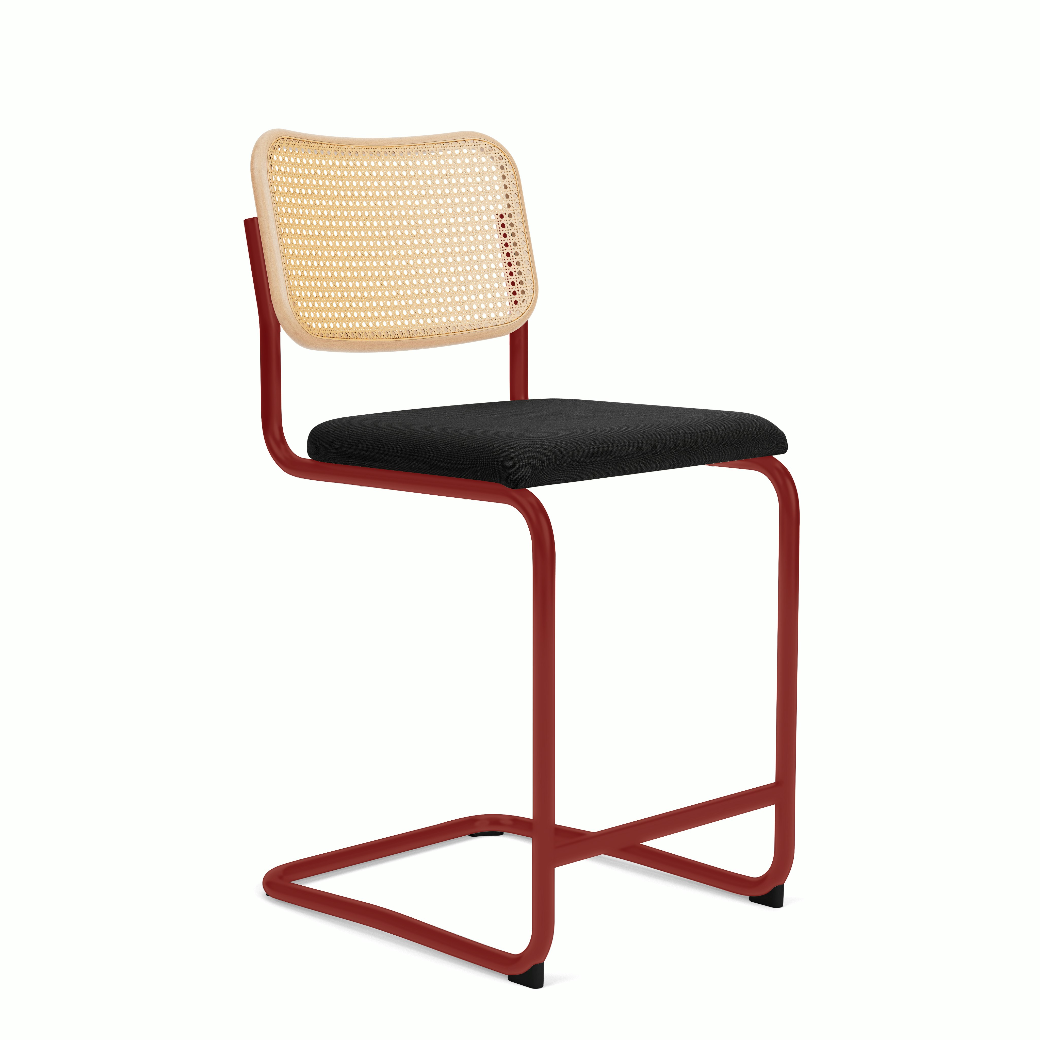 Cesca Upholstered Stool - Natural Beech,  Counter Height ,  Seat Pad,  hourglass,  caviar,  red frame