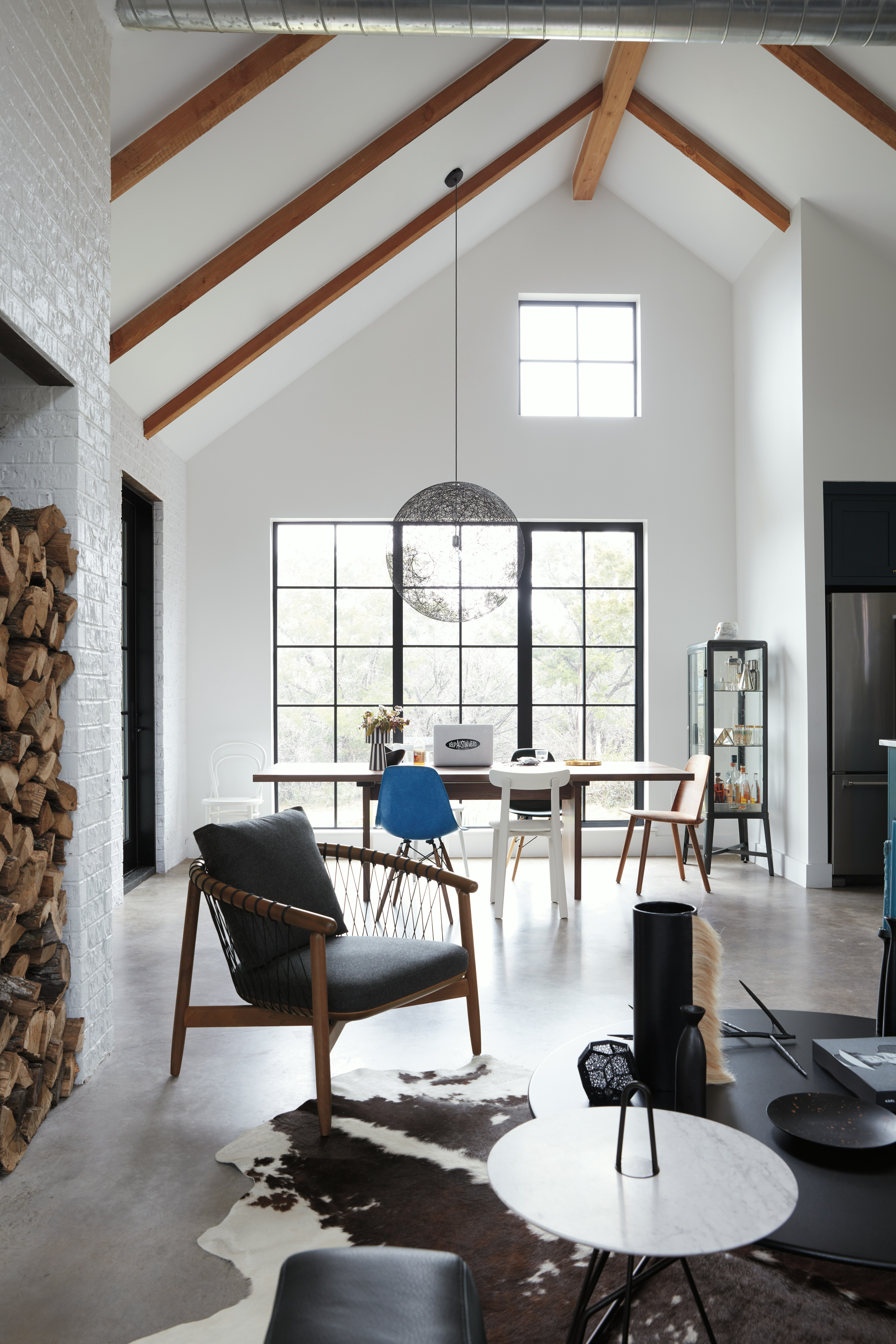 Gather Table 95 with Crosshatch Chair