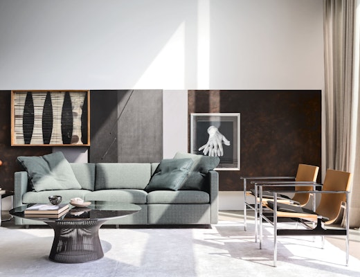 Living Room with Pfister Sofa, Platner Coffee Table & Pollock Arm Chair lounge area classics knollstudio residential residence home