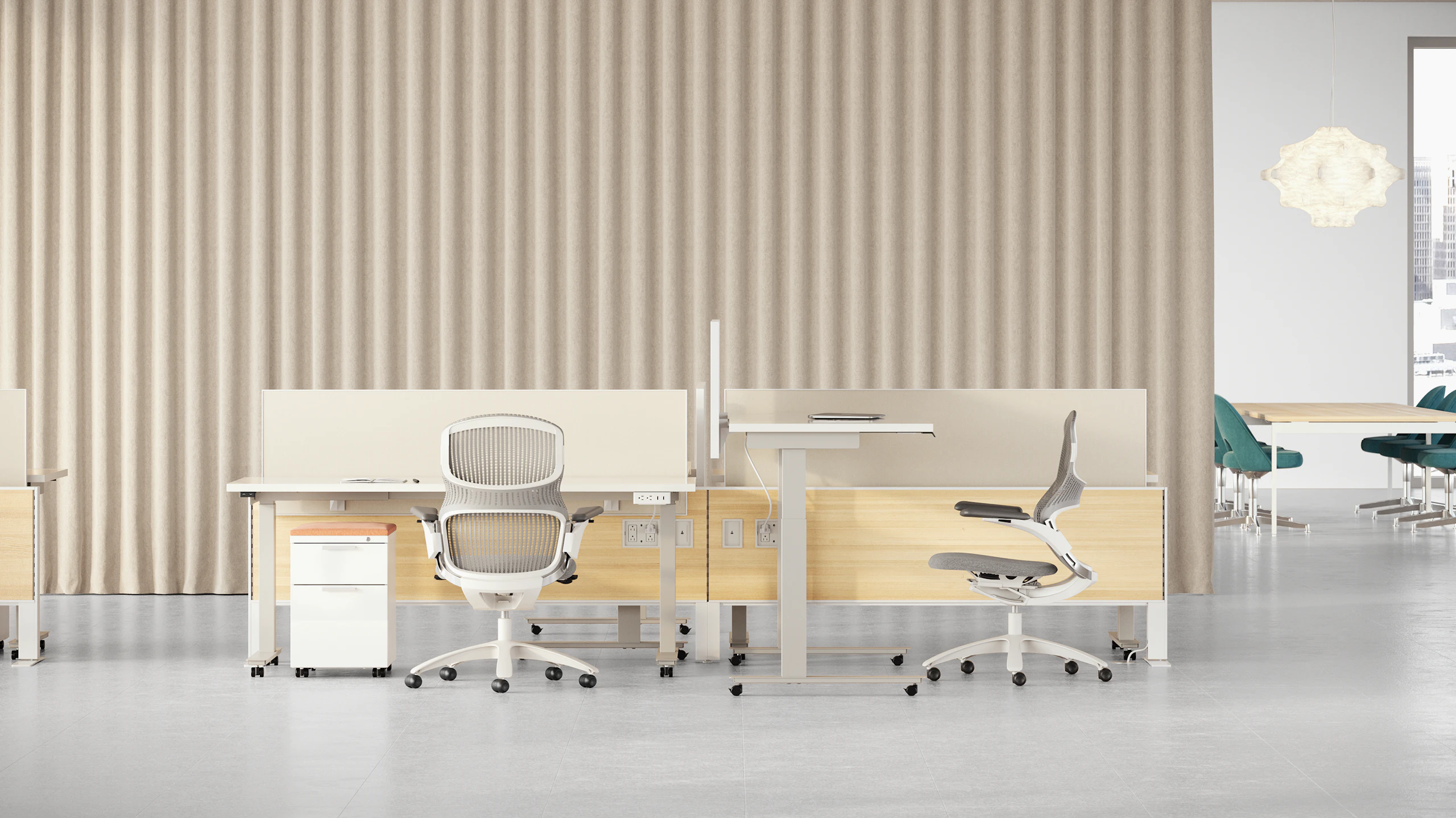 Lev Tables and Series 2 Pedestal with Generation Chairs.