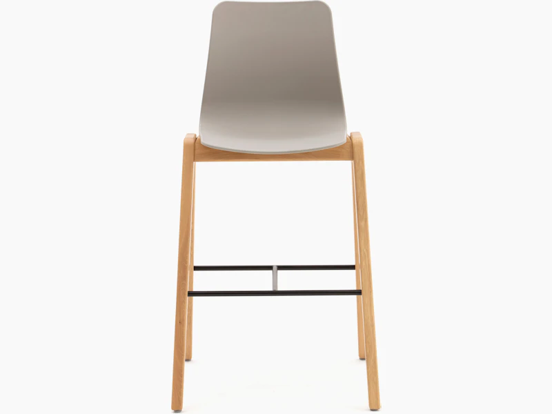 A tan naughtone Polly Wood Stool with oak base, viewed from the front.