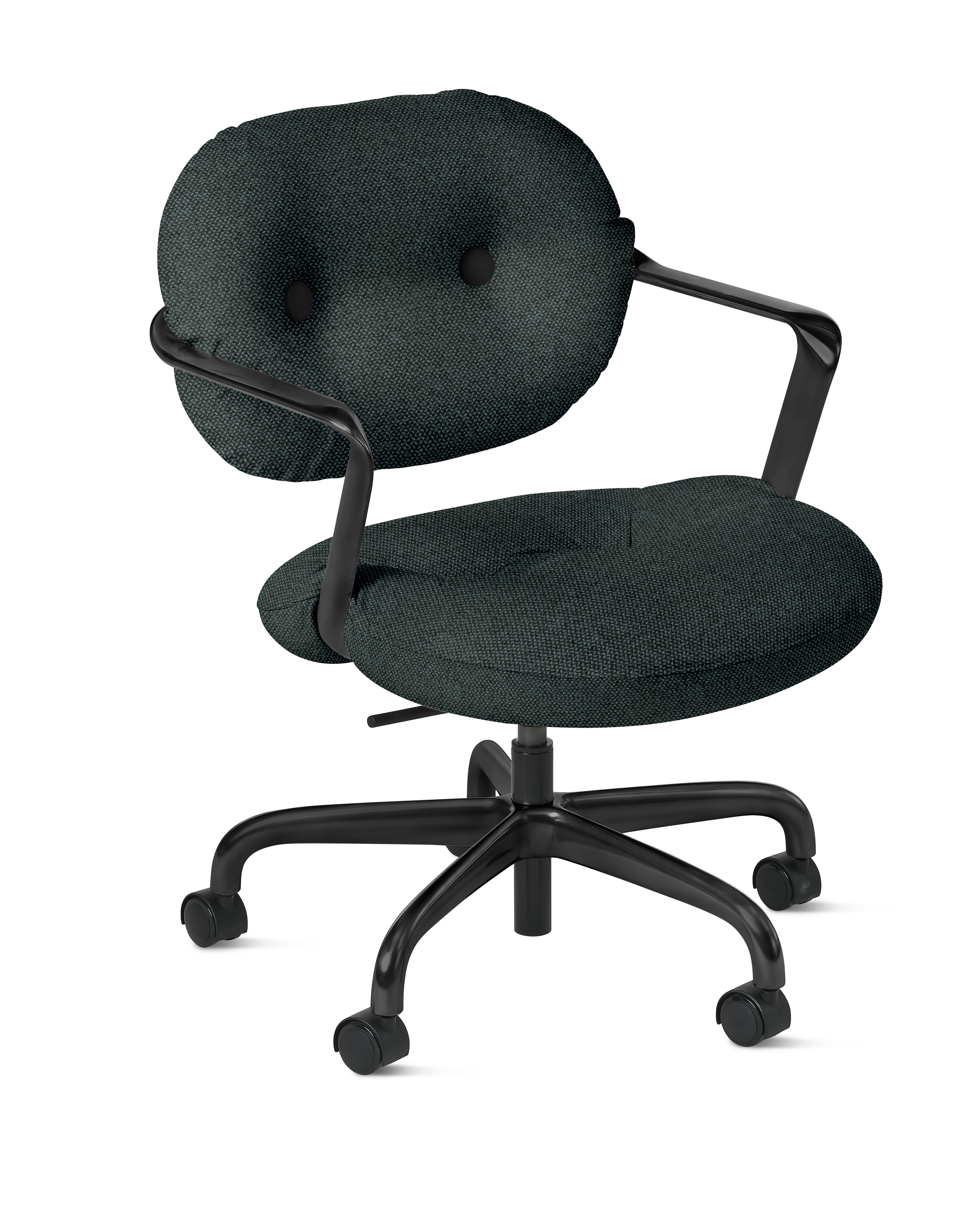 Morrison Hannah Task Chair - With Arms,  Hourglass,  Indigo,  Black,  Soft Caster FSC Certified