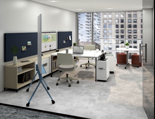 Rockwell Unscripted Multi-Use Private Office Private Office Rockwell Unscripted Easy Table Rockwell Unscripted Credenza Rockwell Unscripted Mobile Storage Rockwell Unscripted Club Chair Rockwell Unscripted Occasional Table Rockwell Unscripted Mobile Markerboard Saarinen Executive Chair Generation by