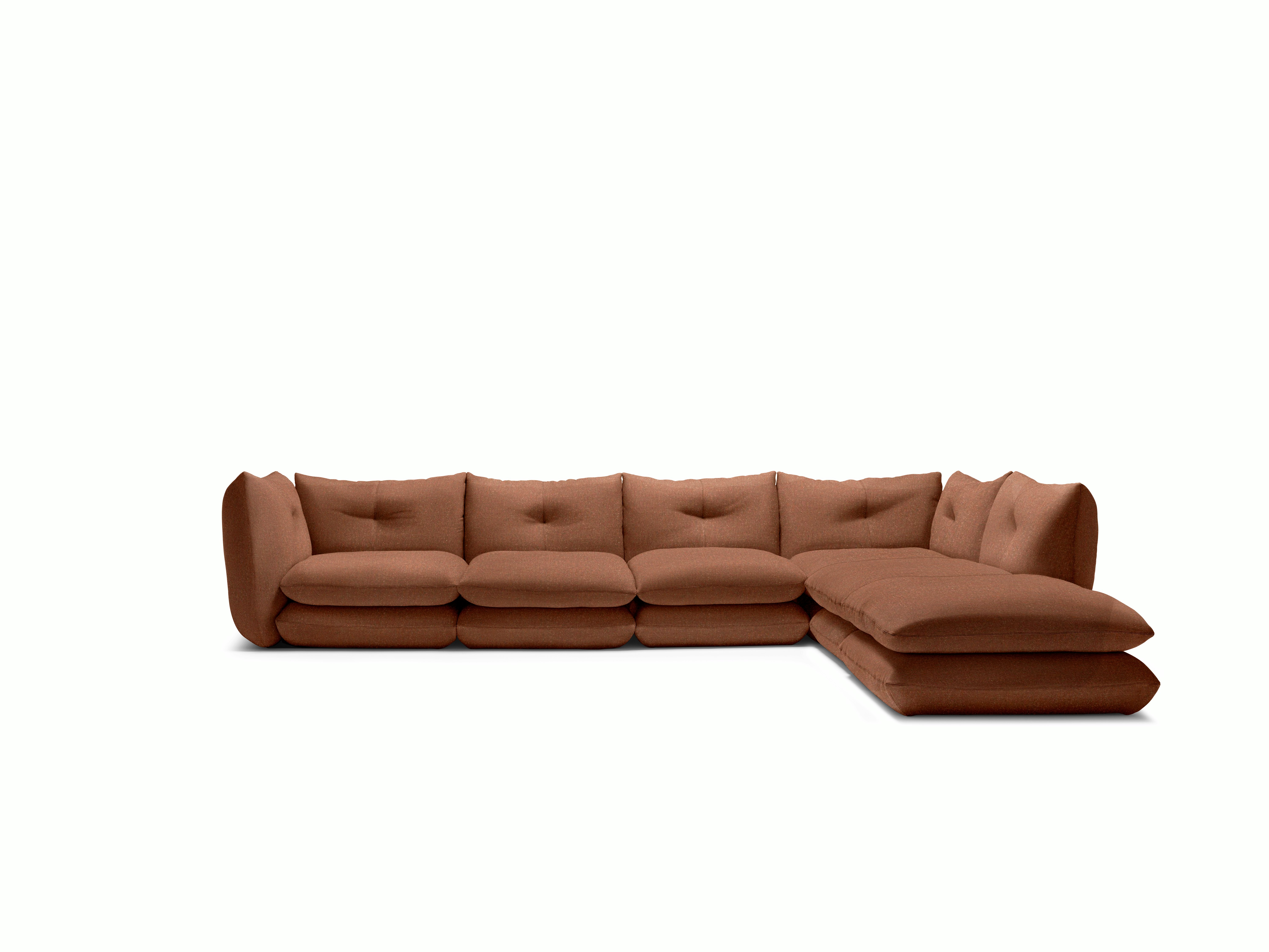 Pillo Sectional -  Right,  Five Seater with Ottoman,  Standard or Deep,  Buzz,  Bittersweet