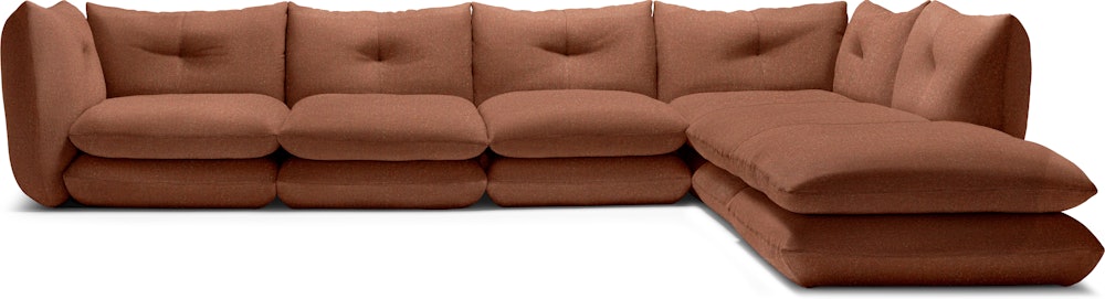 Pillo Sectional -  Right,  Five Seater with Ottoman,  Standard or Deep,  Buzz,  Bittersweet