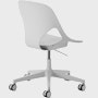Rear angle view of a light grey armless Zeph chair.