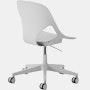 Rear angle view of a light grey armless Zeph chair.