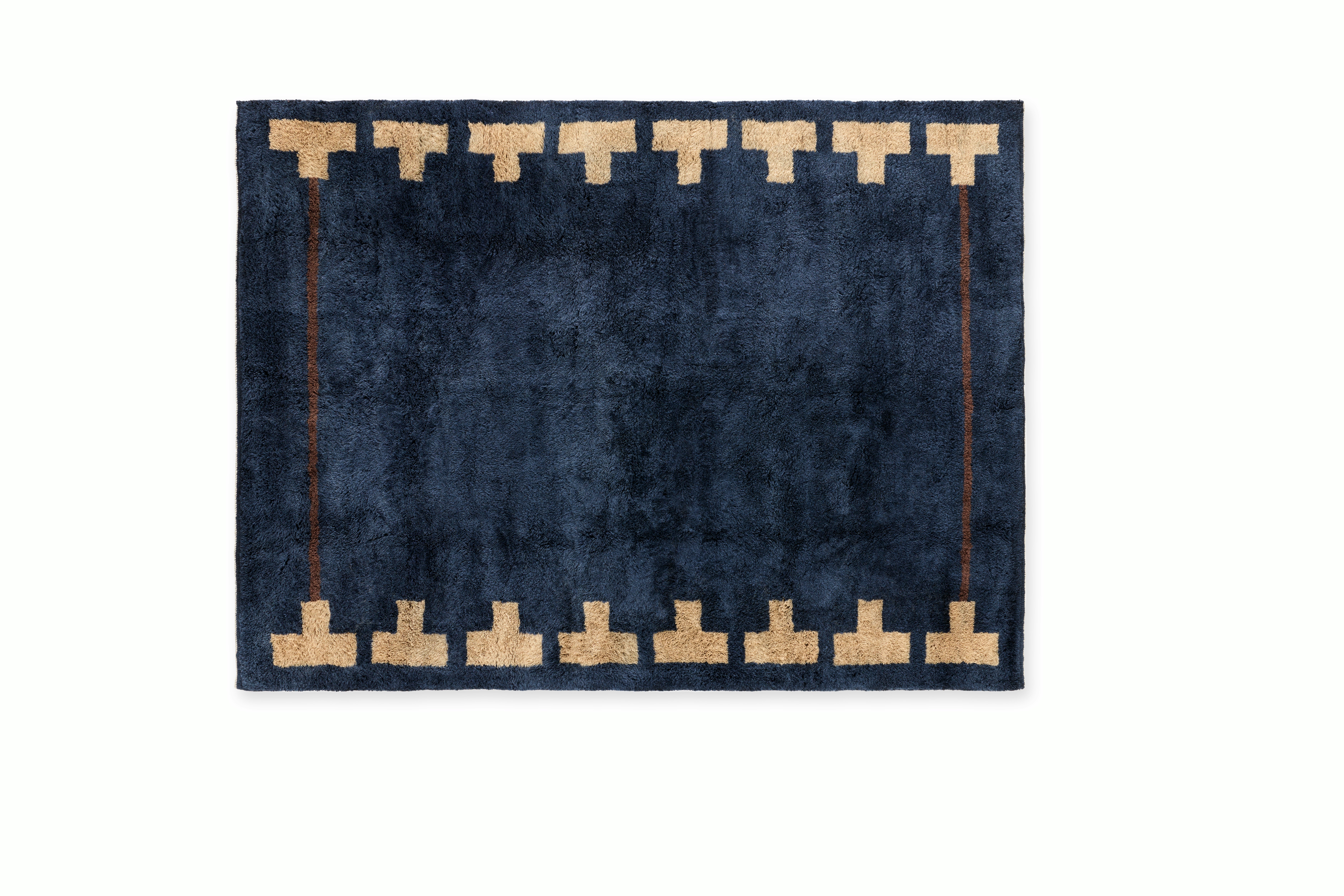 Backgammon Wool Moroccan Rug - 9' x 12',  Navy