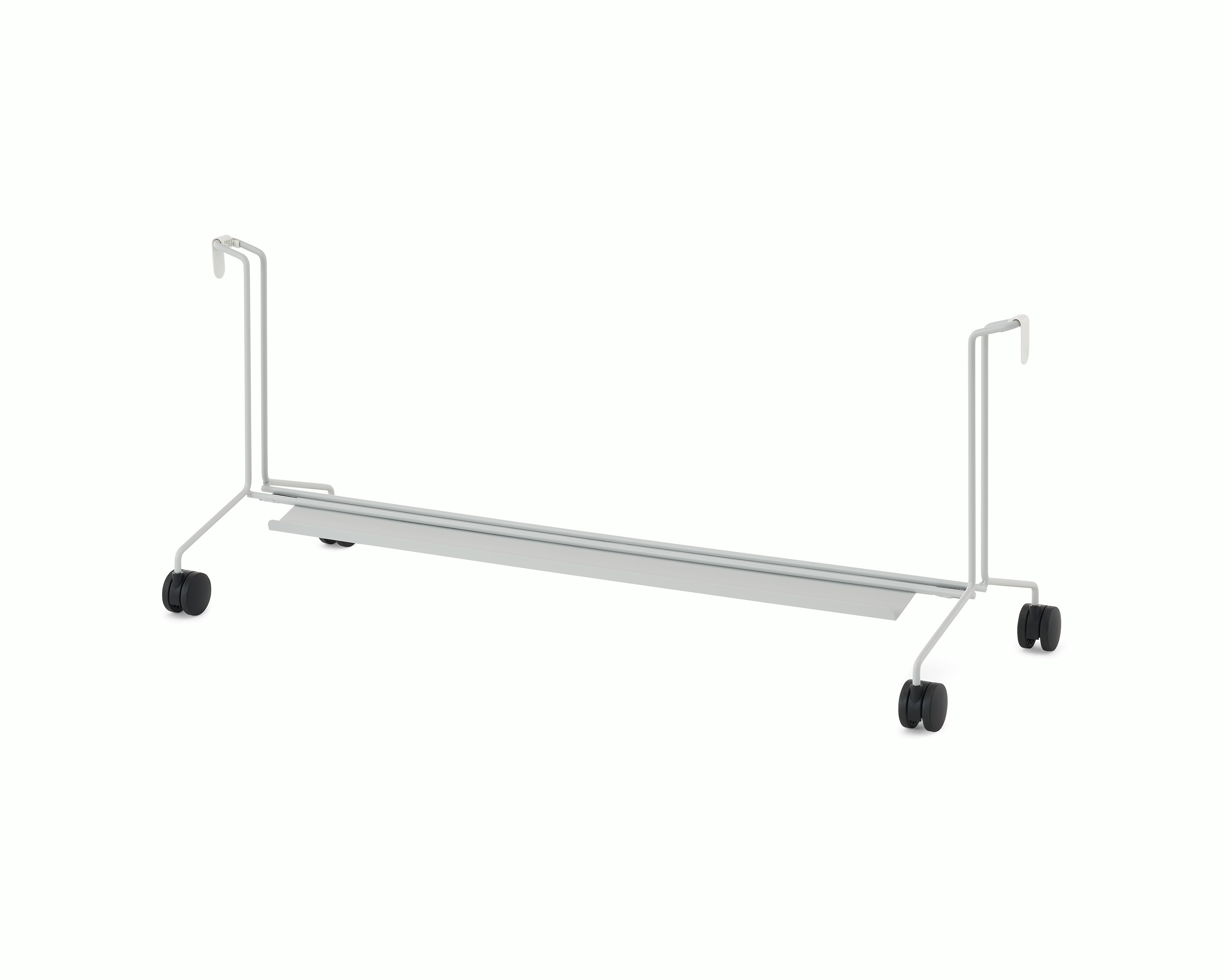 Grey OE1 Mobile Easel with black casters, viewed from an angle.