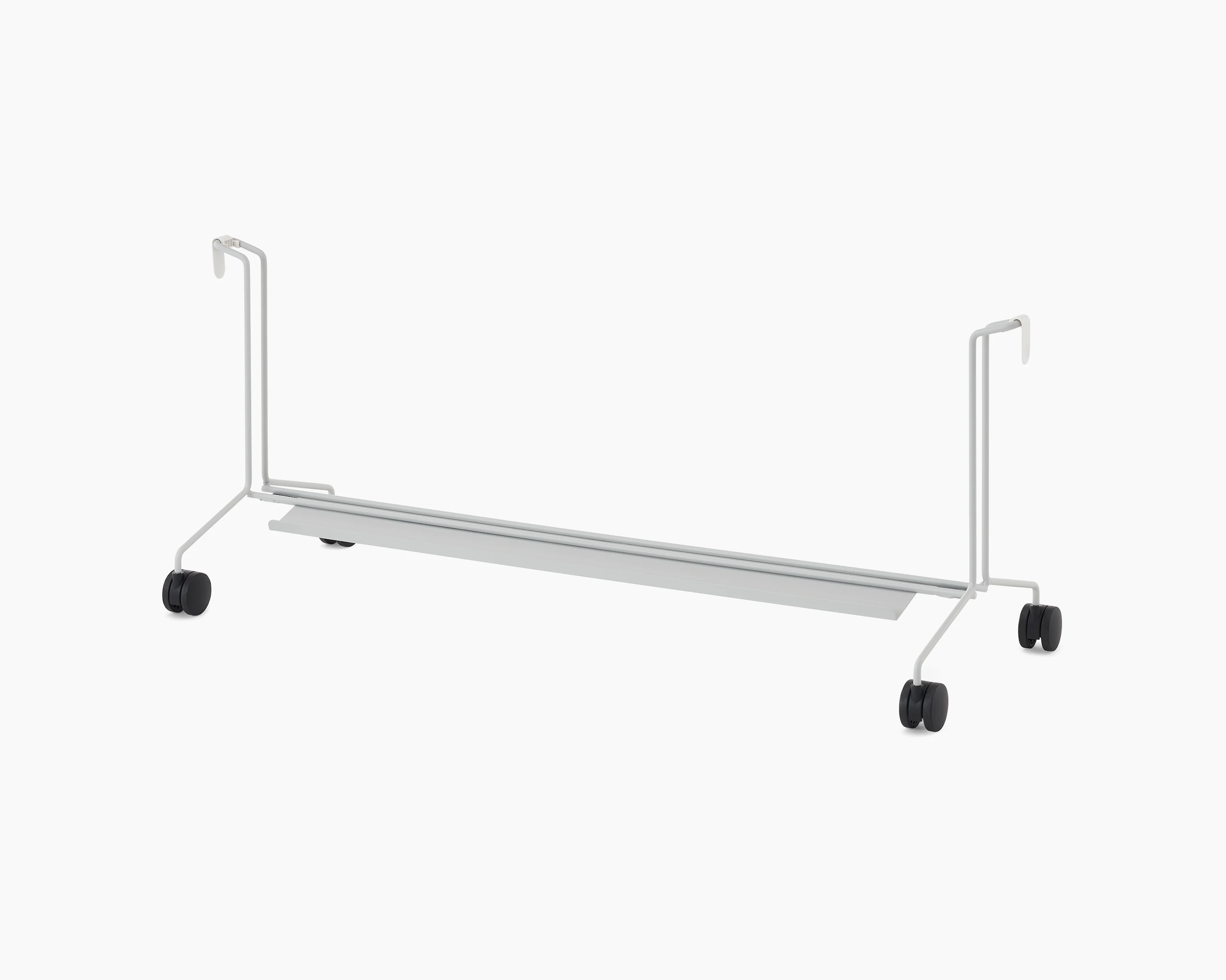 Grey OE1 Mobile Easel with black casters, viewed from an angle.