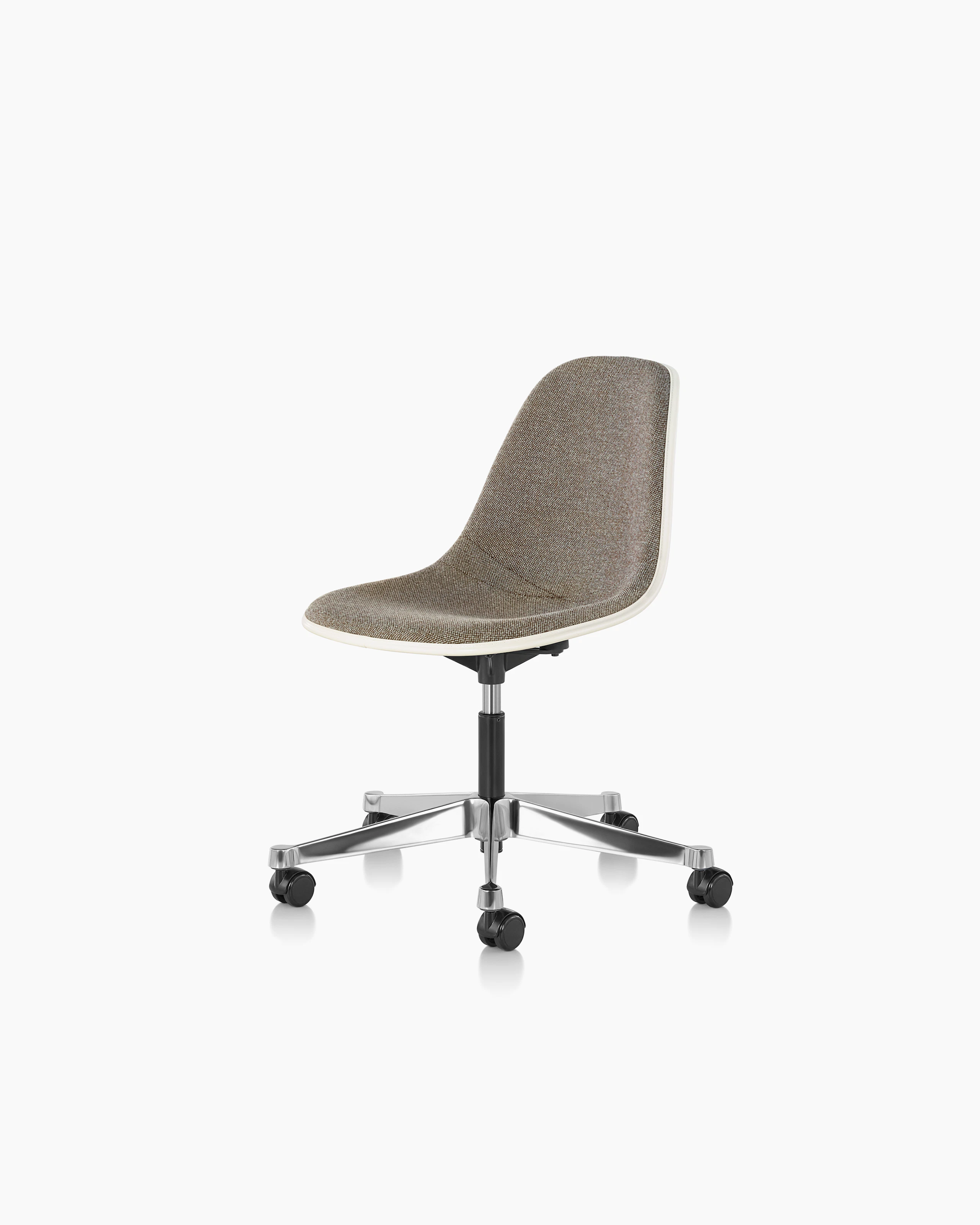 Eames Task Chair upholstered in Hallingdal with Parchment Fiberglass Shell, Three-quarters view