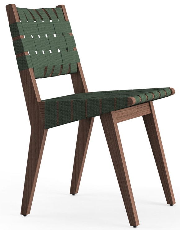 Risom Side Chair - Forest Green Cotton, Light Walnut
