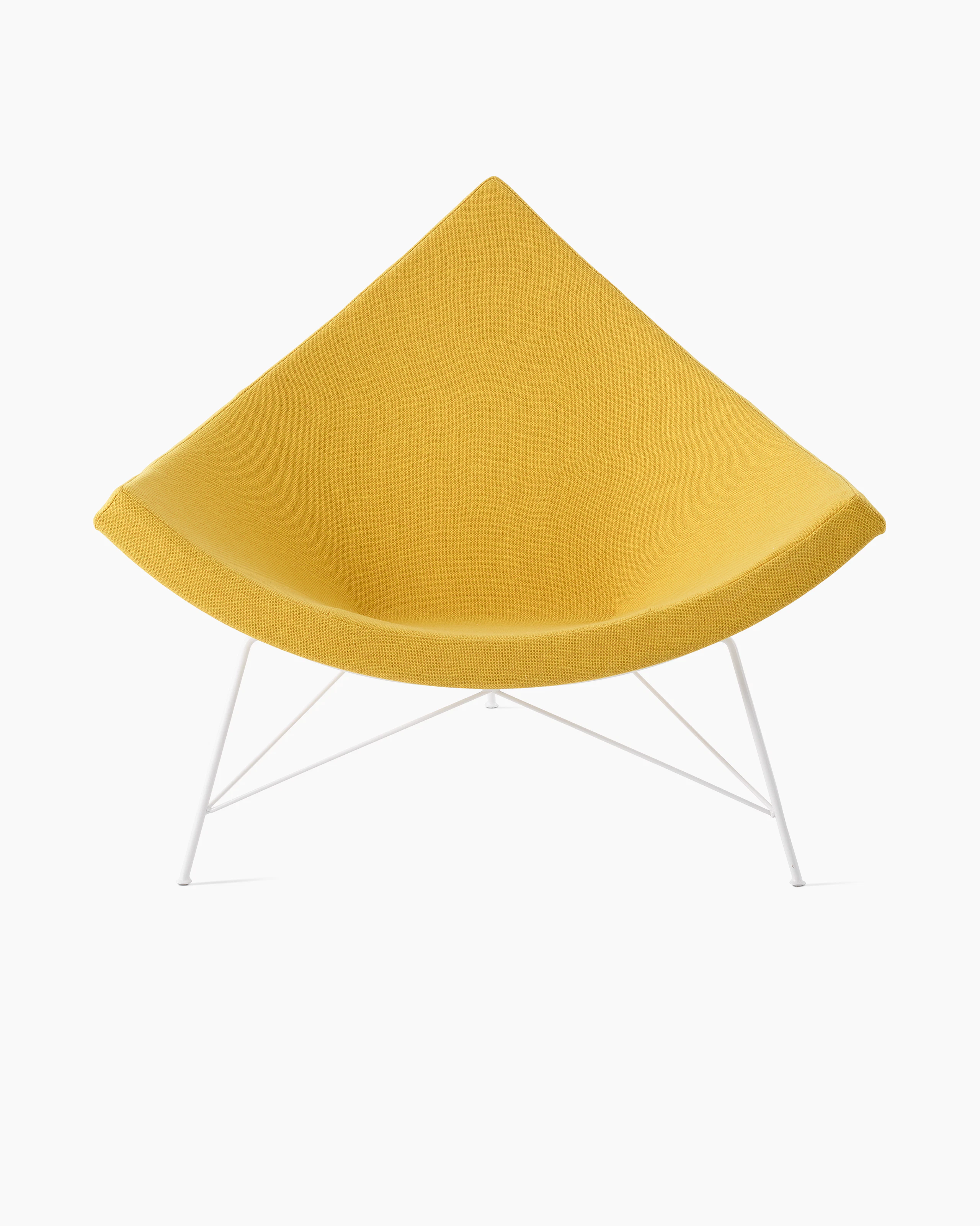 A Nelson Coconut Lounge Chair in a yellow Mode fabric viewed from straight on.
