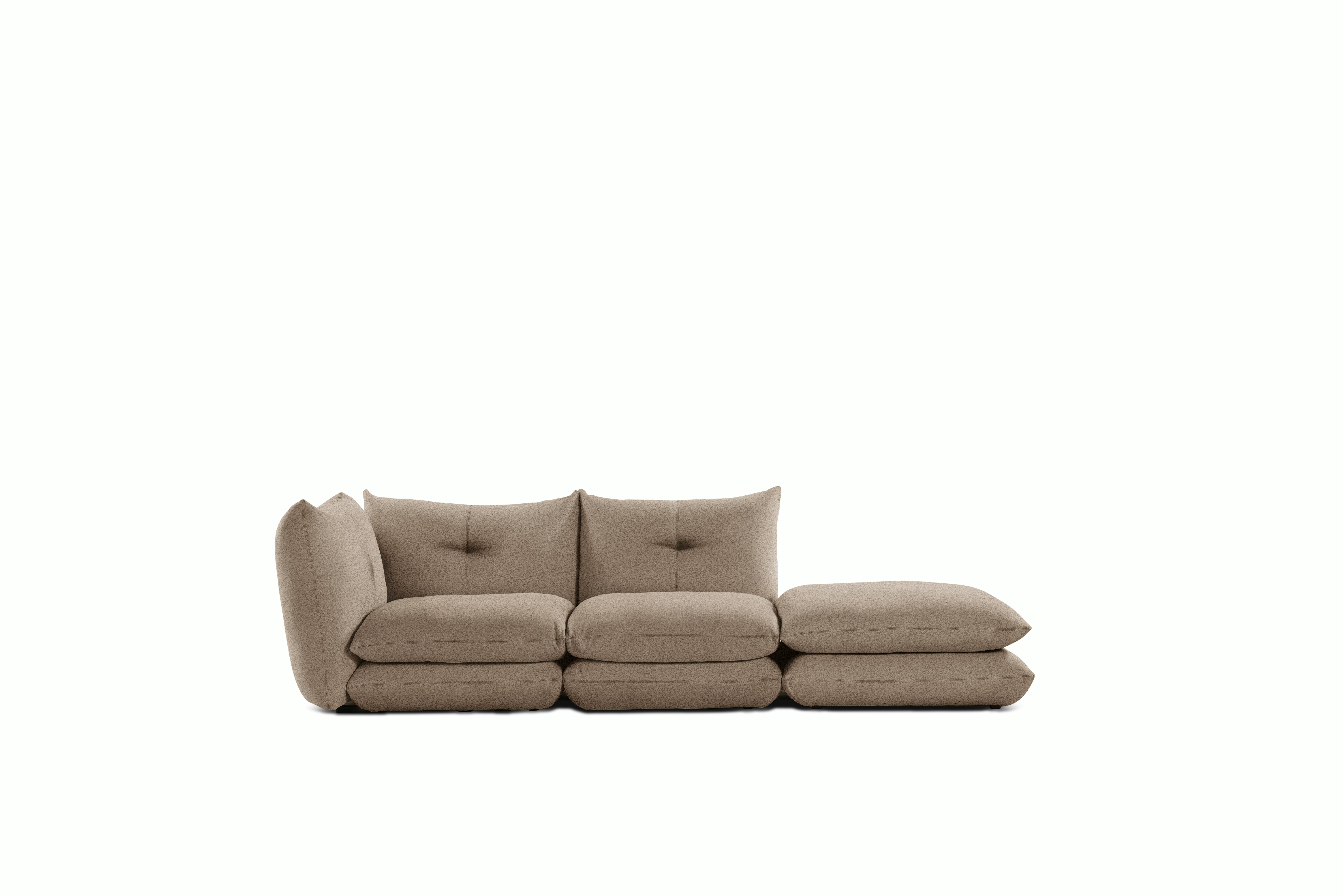 Pillo Sectional -  Left Two Seater with Ottoman Standard or Deep in Puff Taupe