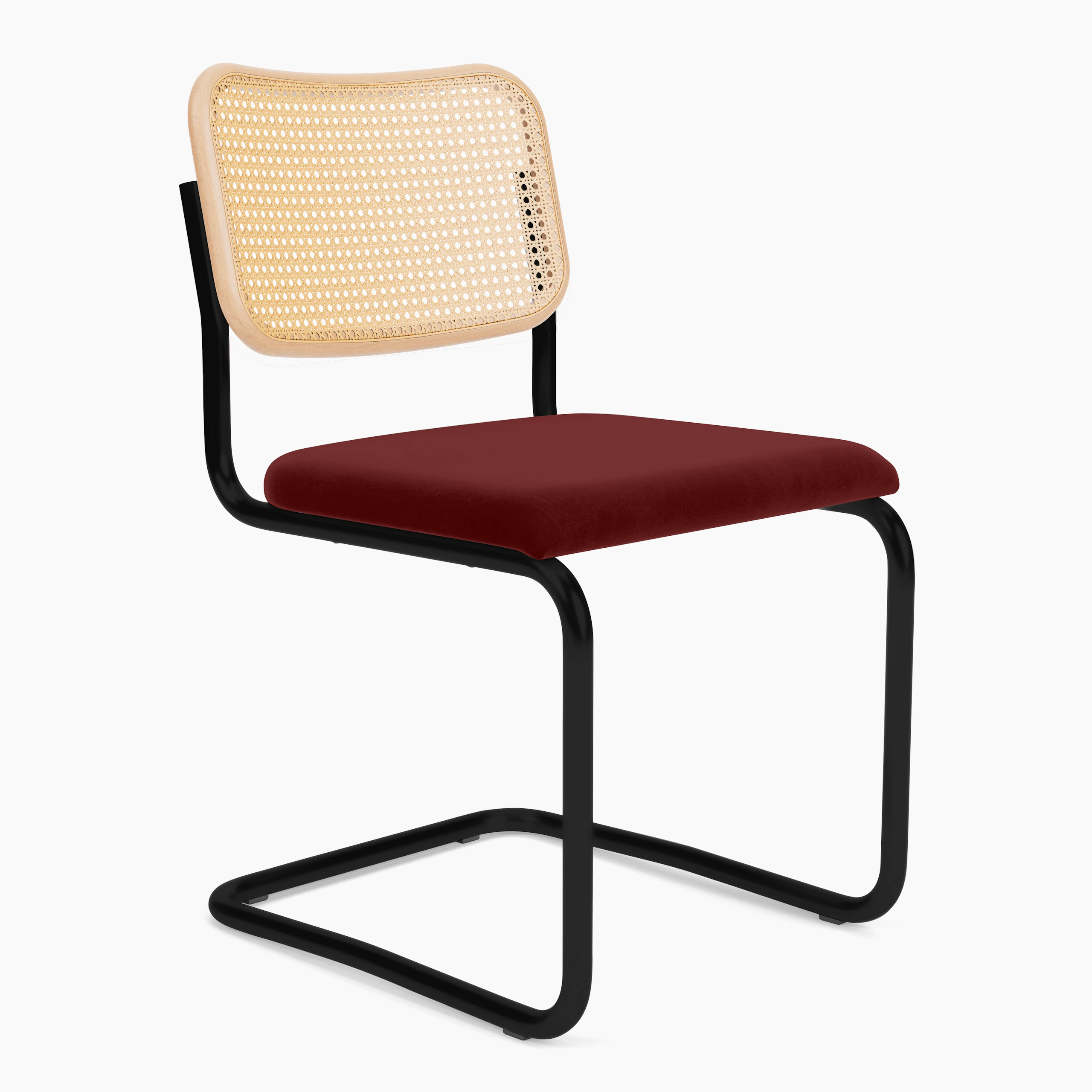 Cesca Upholstered Chair - Seat Cushion, Natural Beech, Knoll Velvet, Flamenco, Black