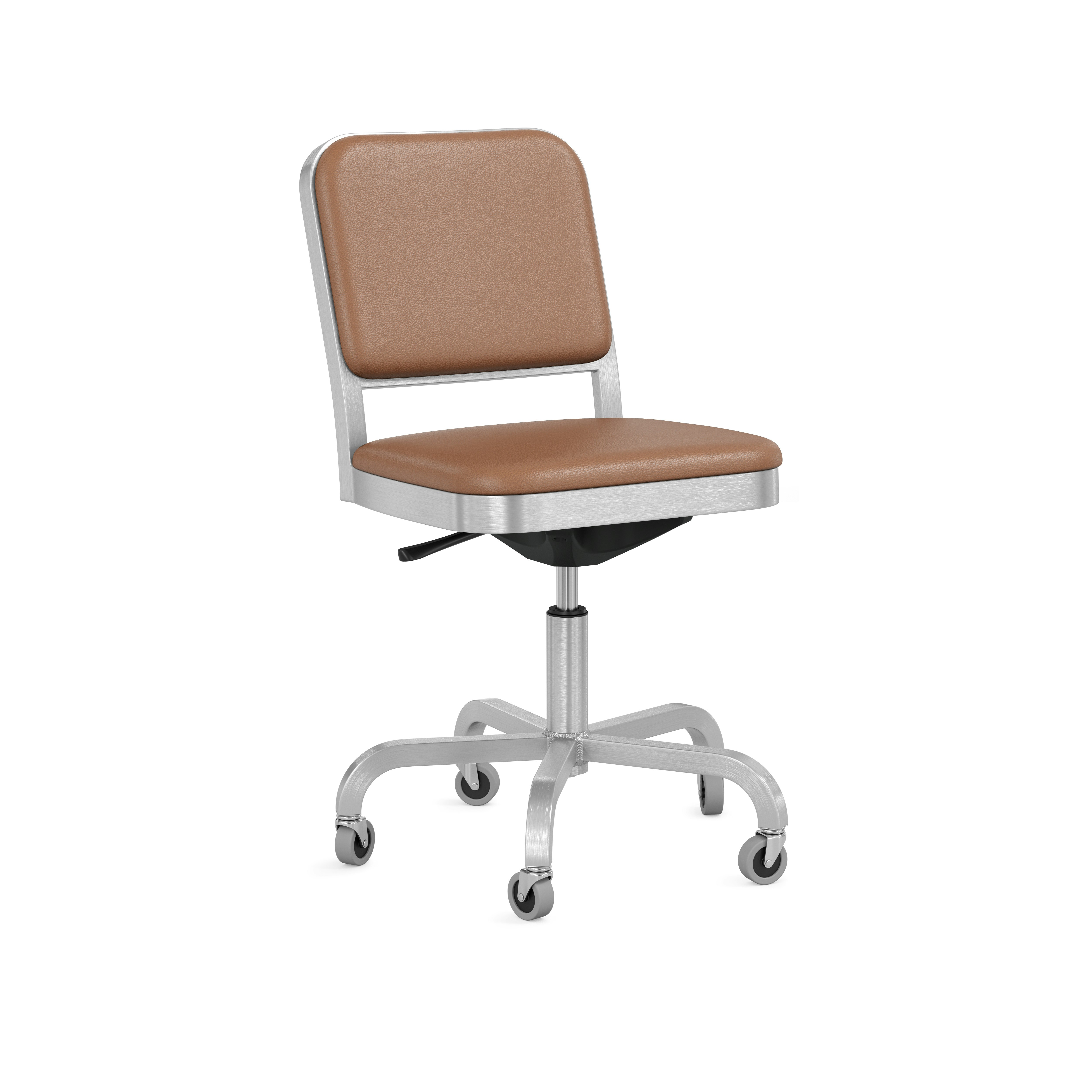 Navy Officer Task Chair - Brushed, Volo Leather, Tan, No Arms