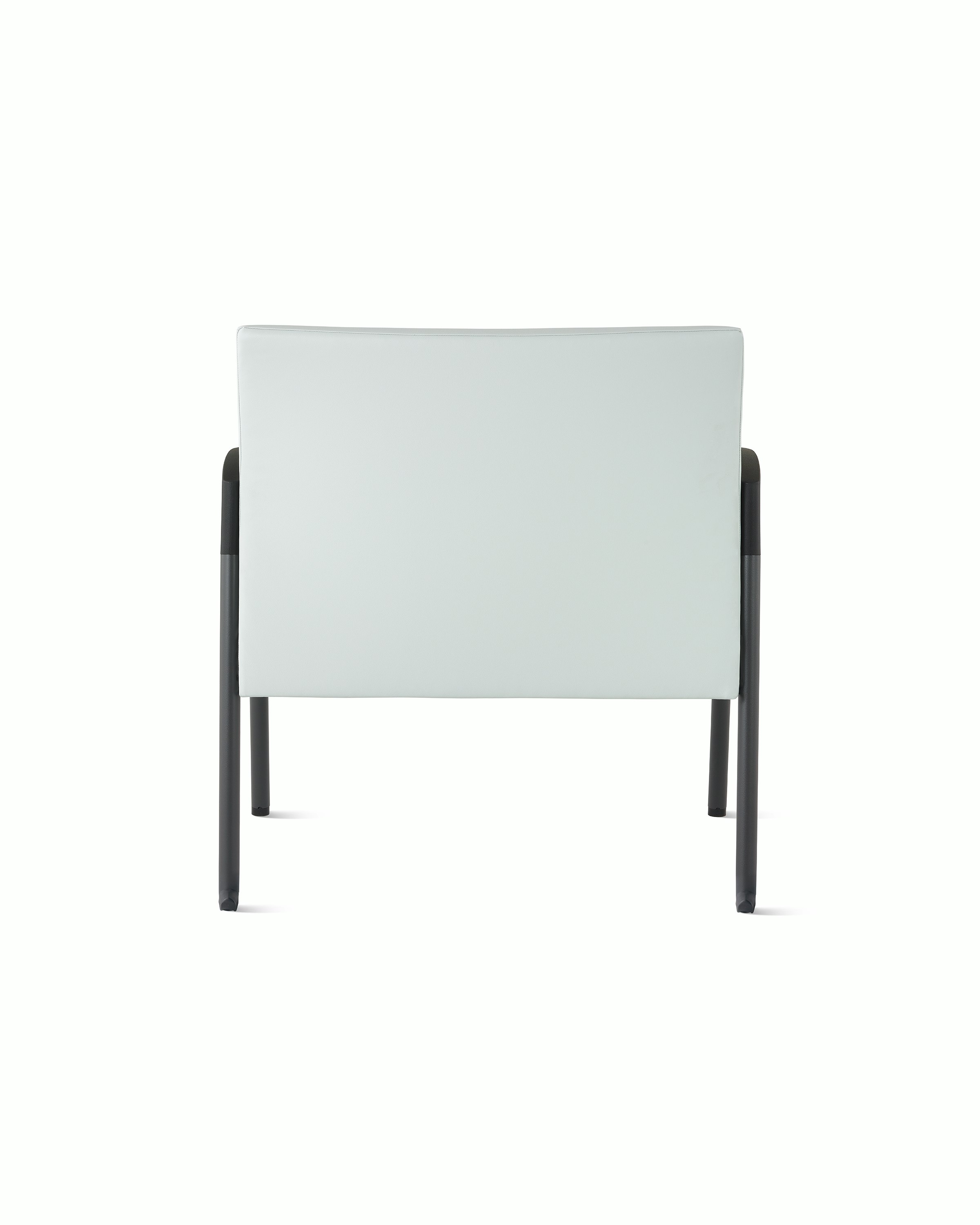 Back view of a Valor plus-size chair in a light gray upholstery and black frame on white sweep.