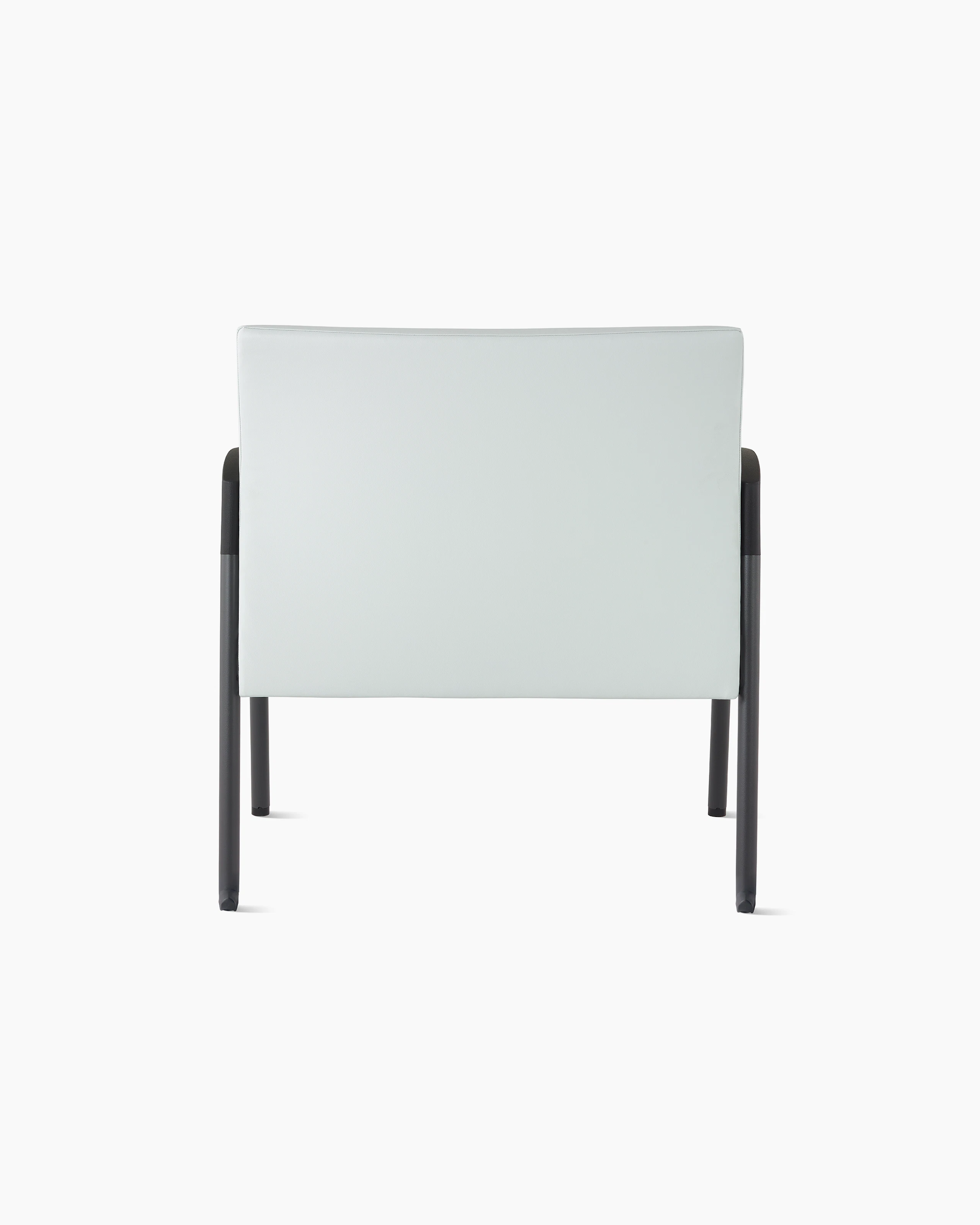 Back view of a Valor plus-size chair in a light gray upholstery and black frame on white sweep.