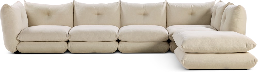 Pillo Sectional -  Right,  Five Seater with Ottoman,  Standard or Deep,  Haven,  Ivory