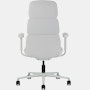 Rear view of a high-back Asari chair by Herman Miller in light grey with height adjustable arms.