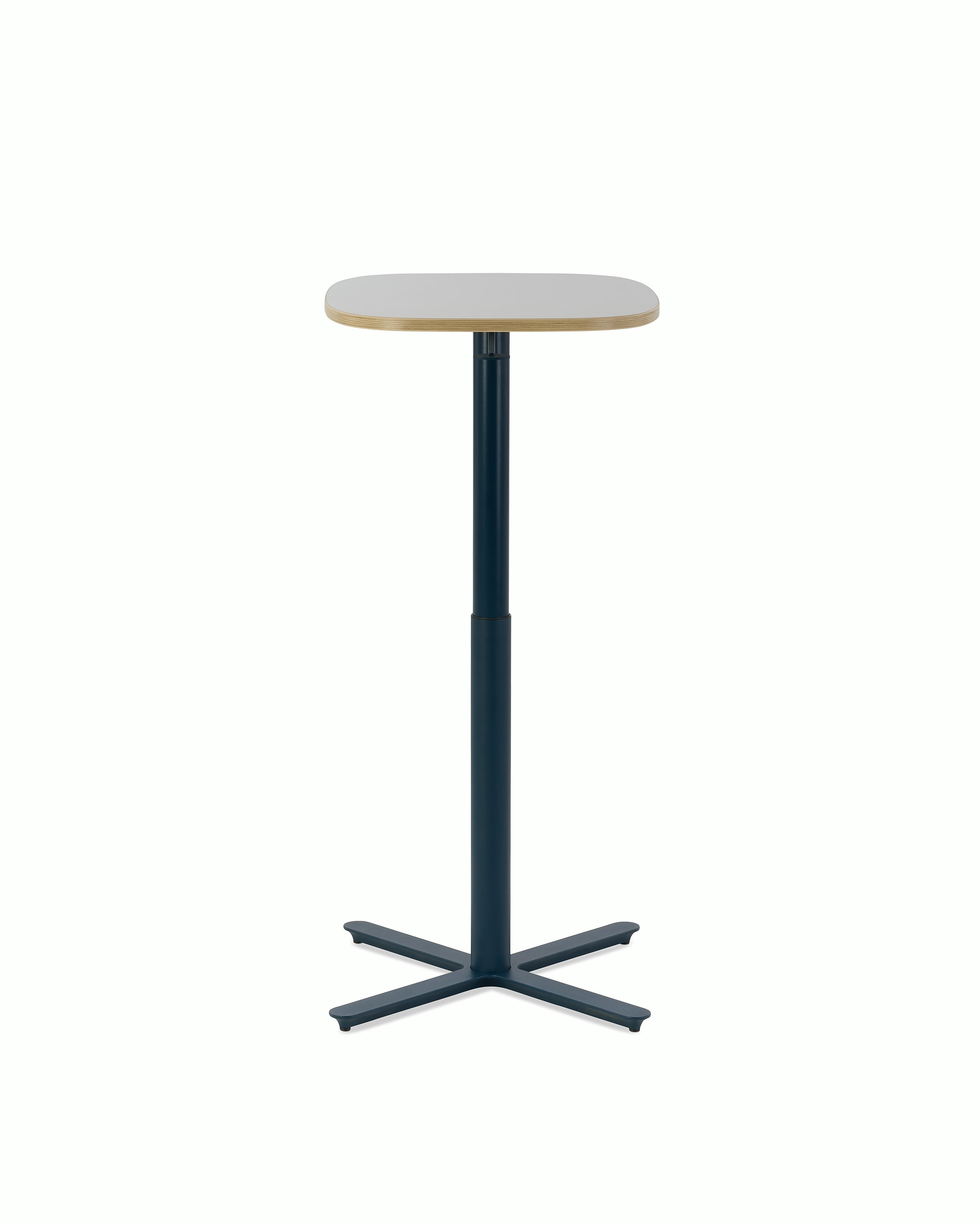 Large Passport Work Table with white surface, plywood edge and blue base on glides.