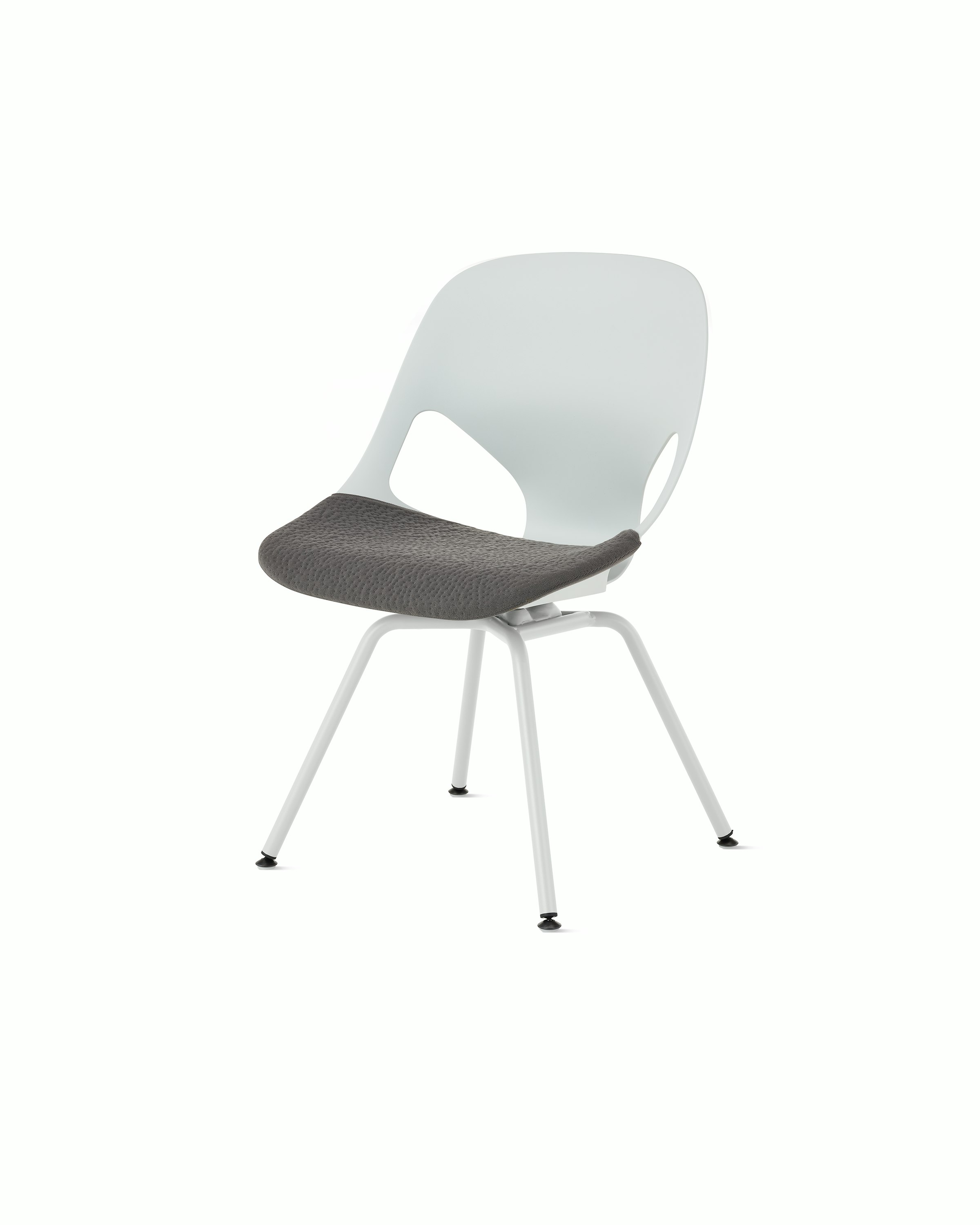 Front angle view of a alpine Zeph side chair without arms and carbon grey seat pad