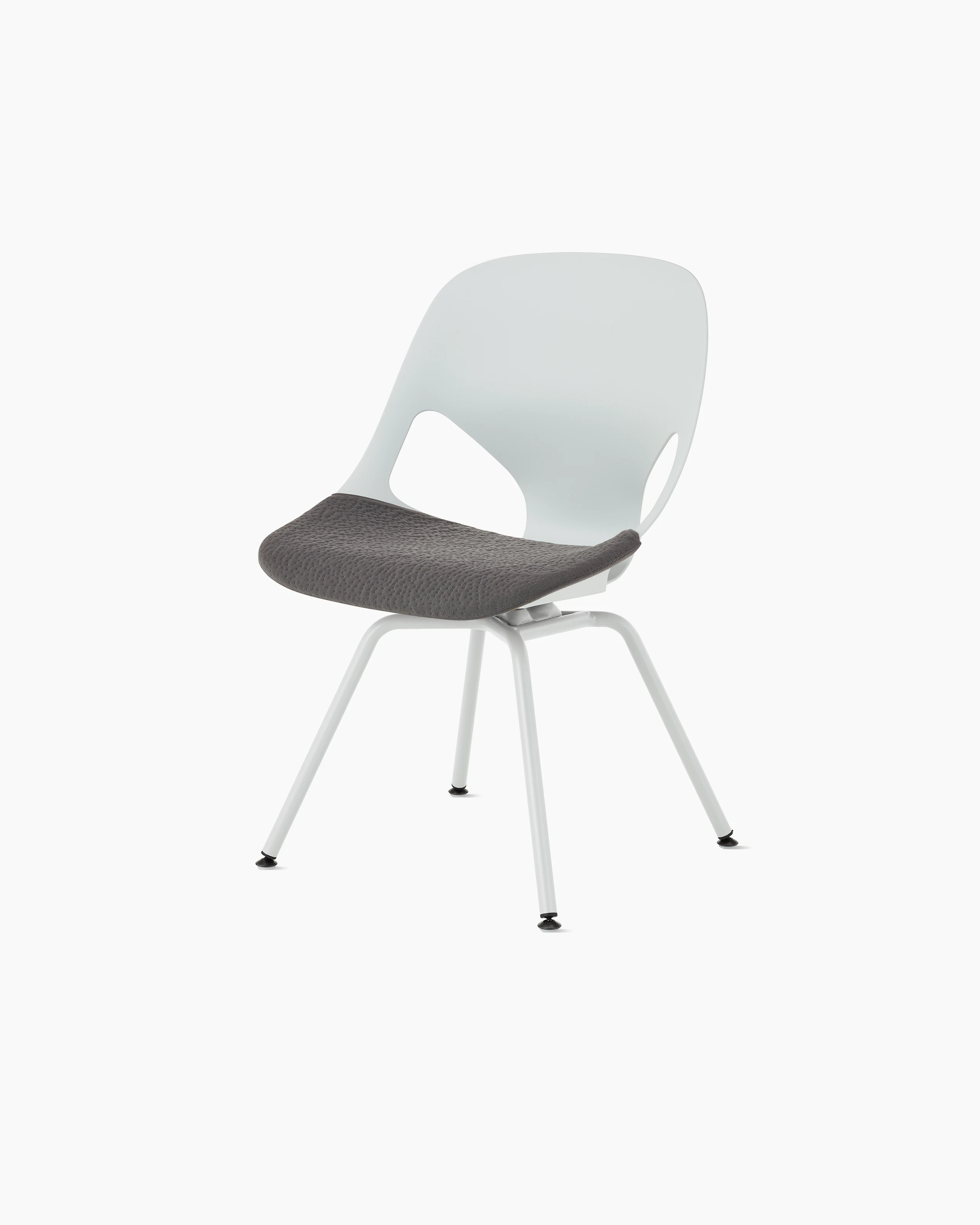 Front angle view of a alpine Zeph side chair without arms and carbon grey seat pad