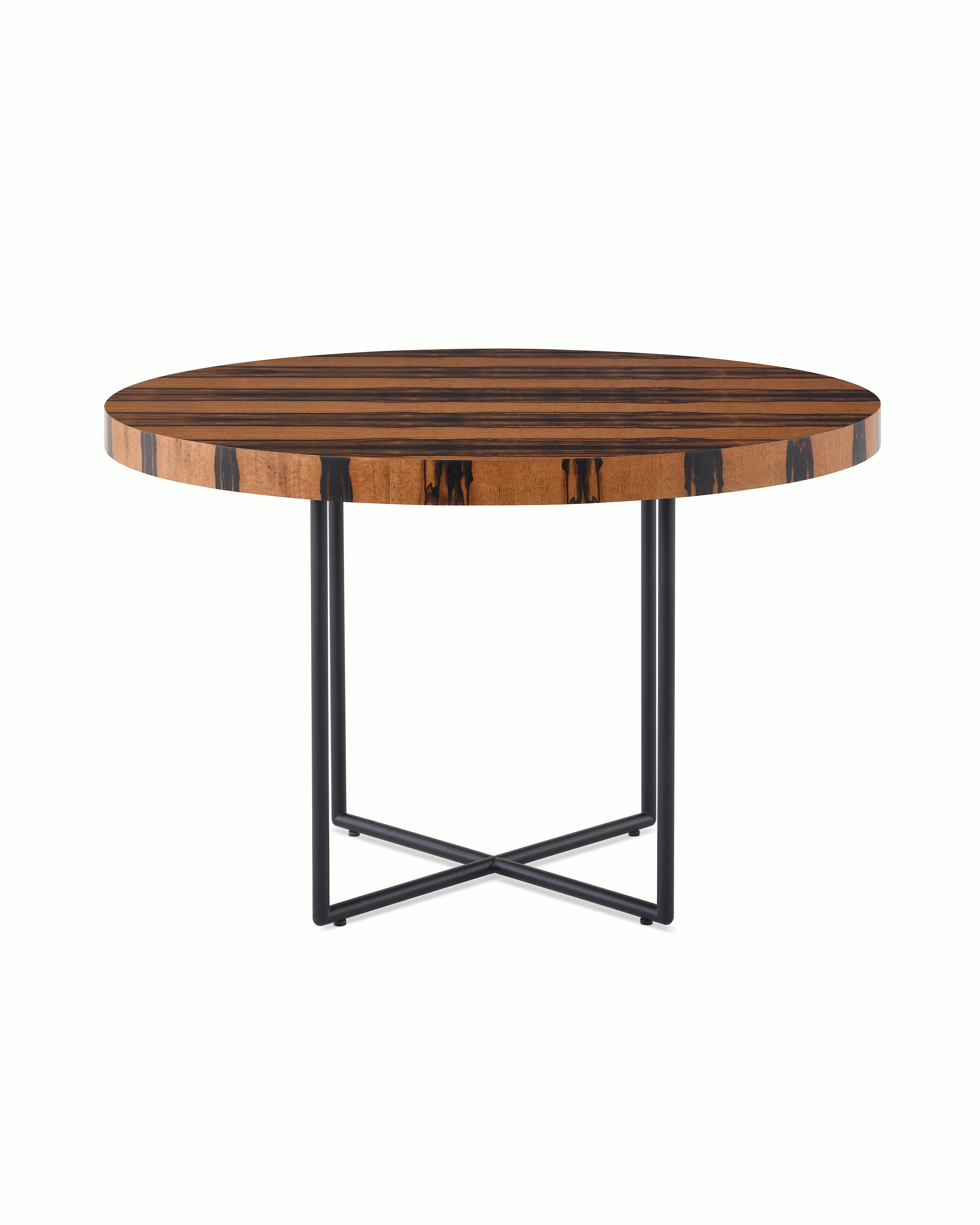 A Domino Table with a wood top and metal base.