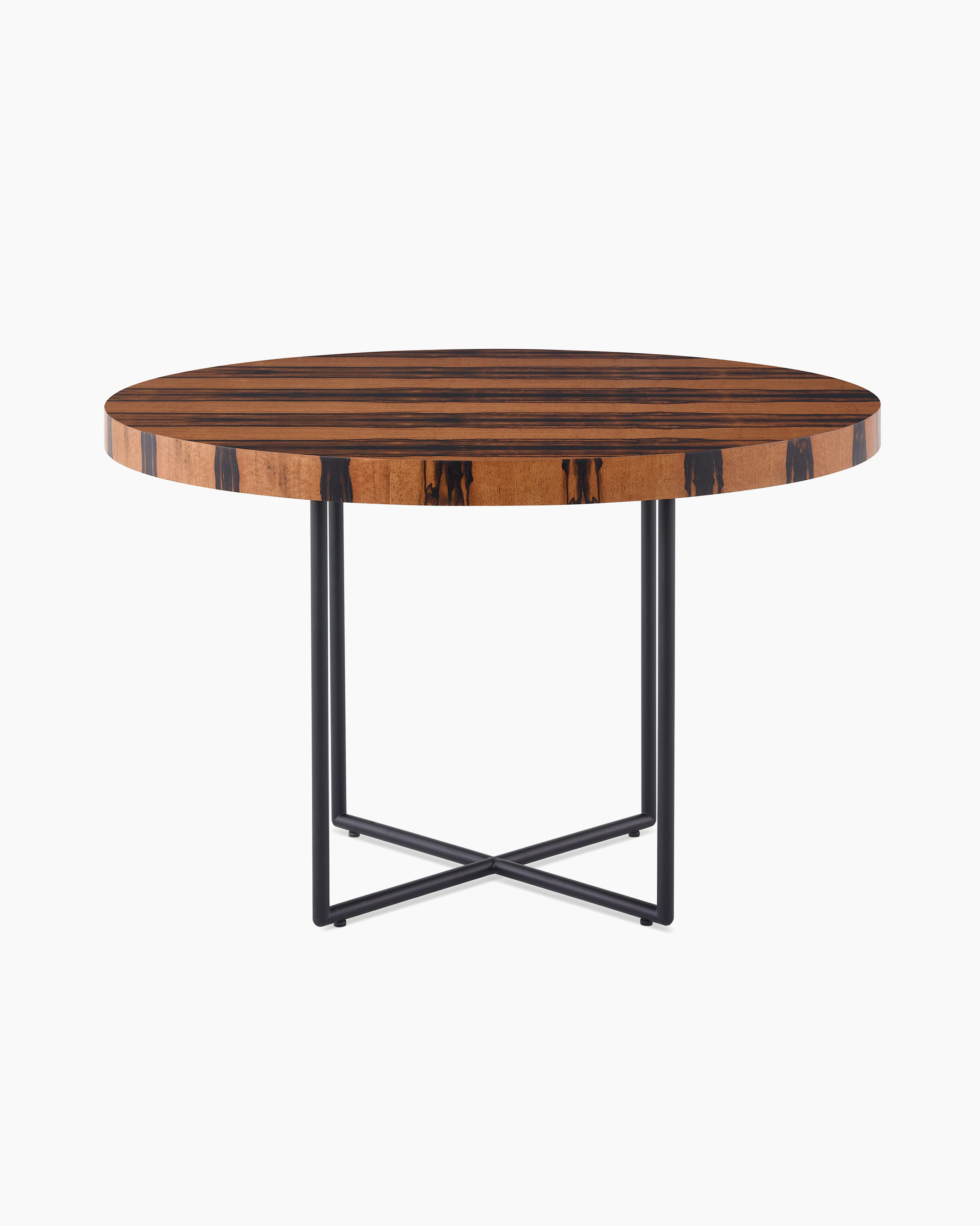 A Domino Table with a wood top and metal base.