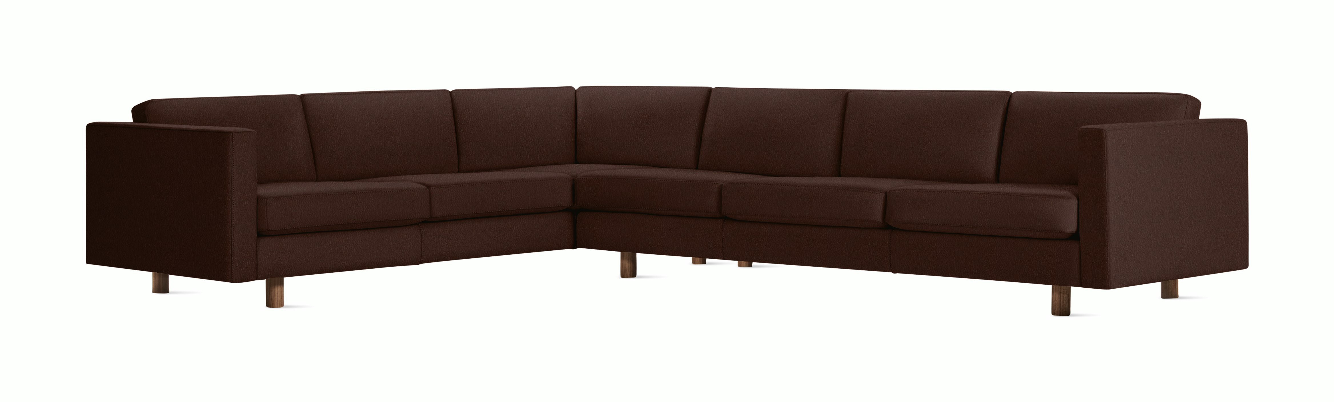 Lispenard Sectional in brown red mantra leather with 4" legs.