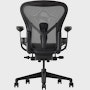 Black matte Aeron Chair on a white background with a 5-star base and ergonomic back support, view of the chair back.