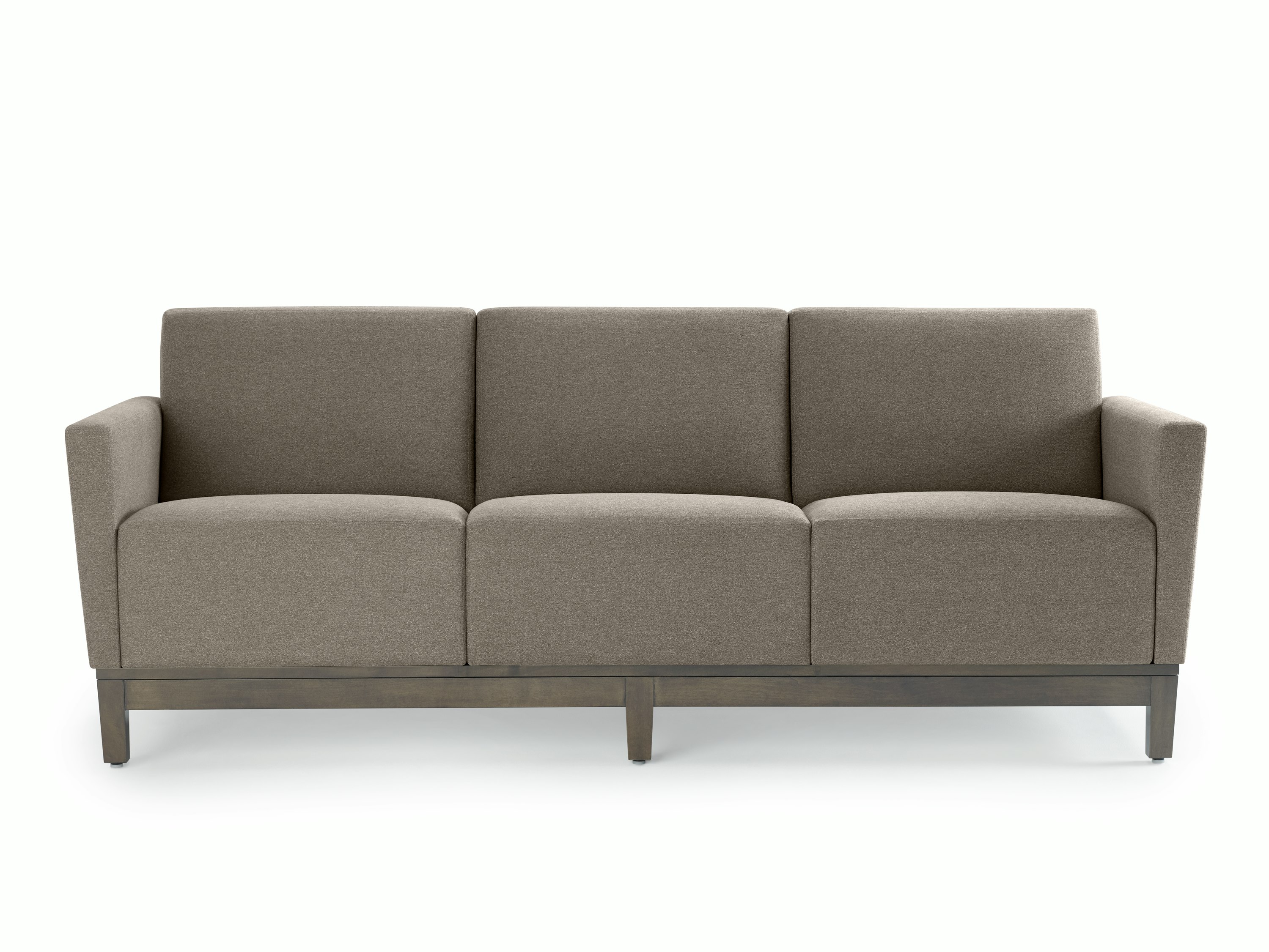 Front view of three-seat Brava Platform Lounge System on a wood base.