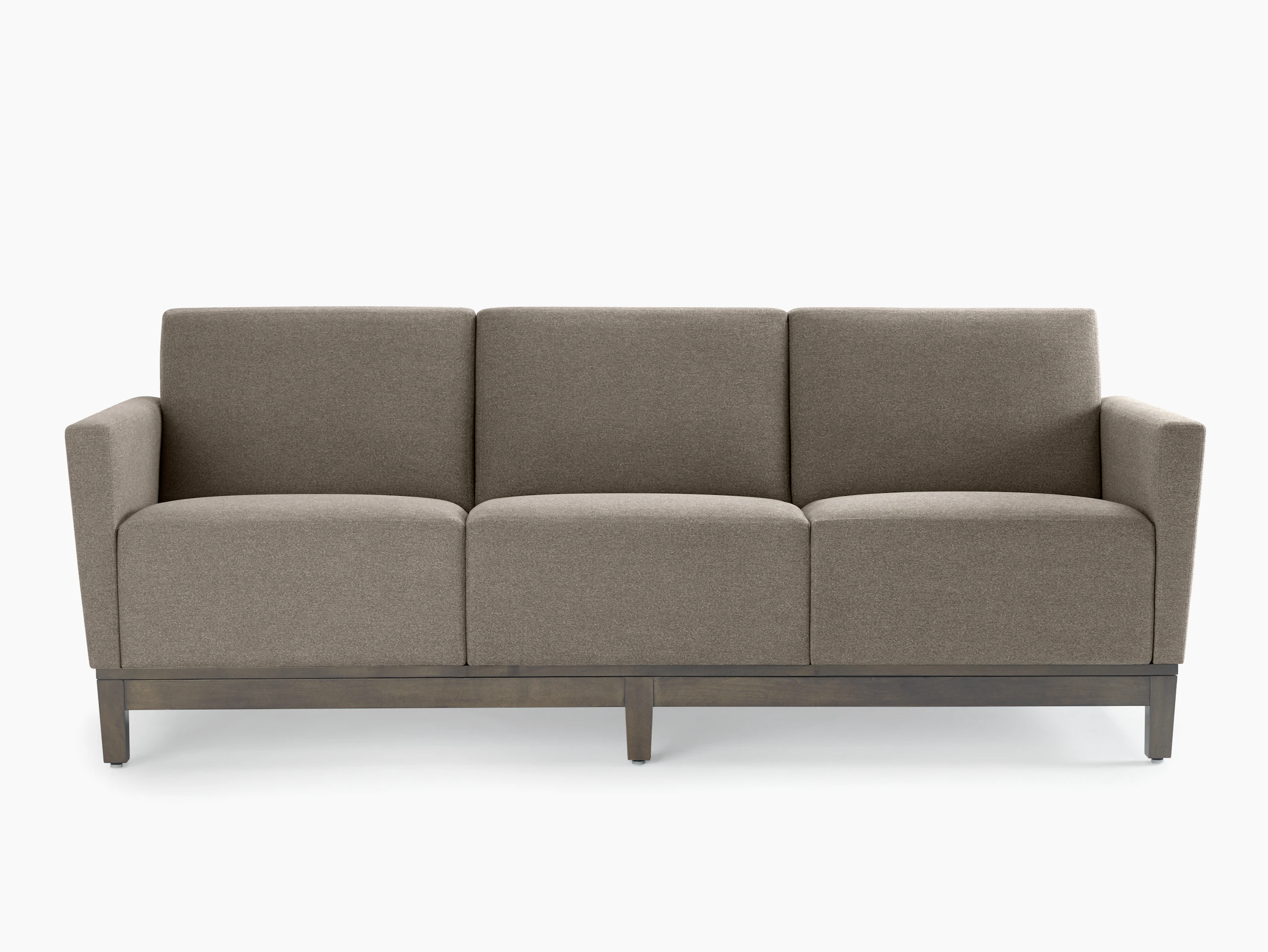 Front view of three-seat Brava Platform Lounge System on a wood base.