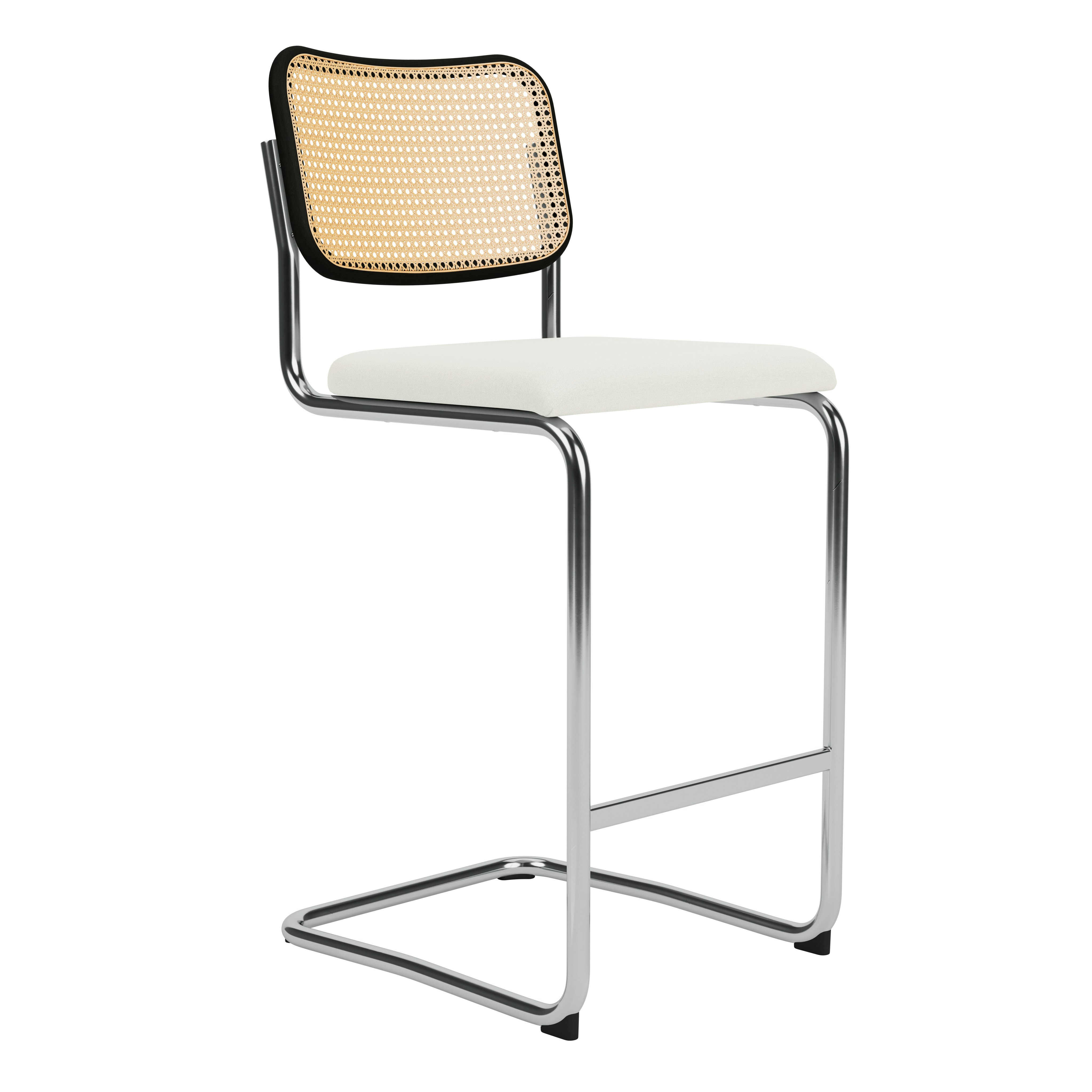 Cesca Bar Stool - Caned/Ebonized Beech Back, Upholstered Seat, Hourglass, Air