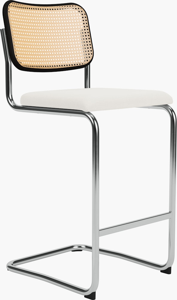 Cesca Bar Stool - Caned/Ebonized Beech Back, Upholstered Seat, Hourglass, Air