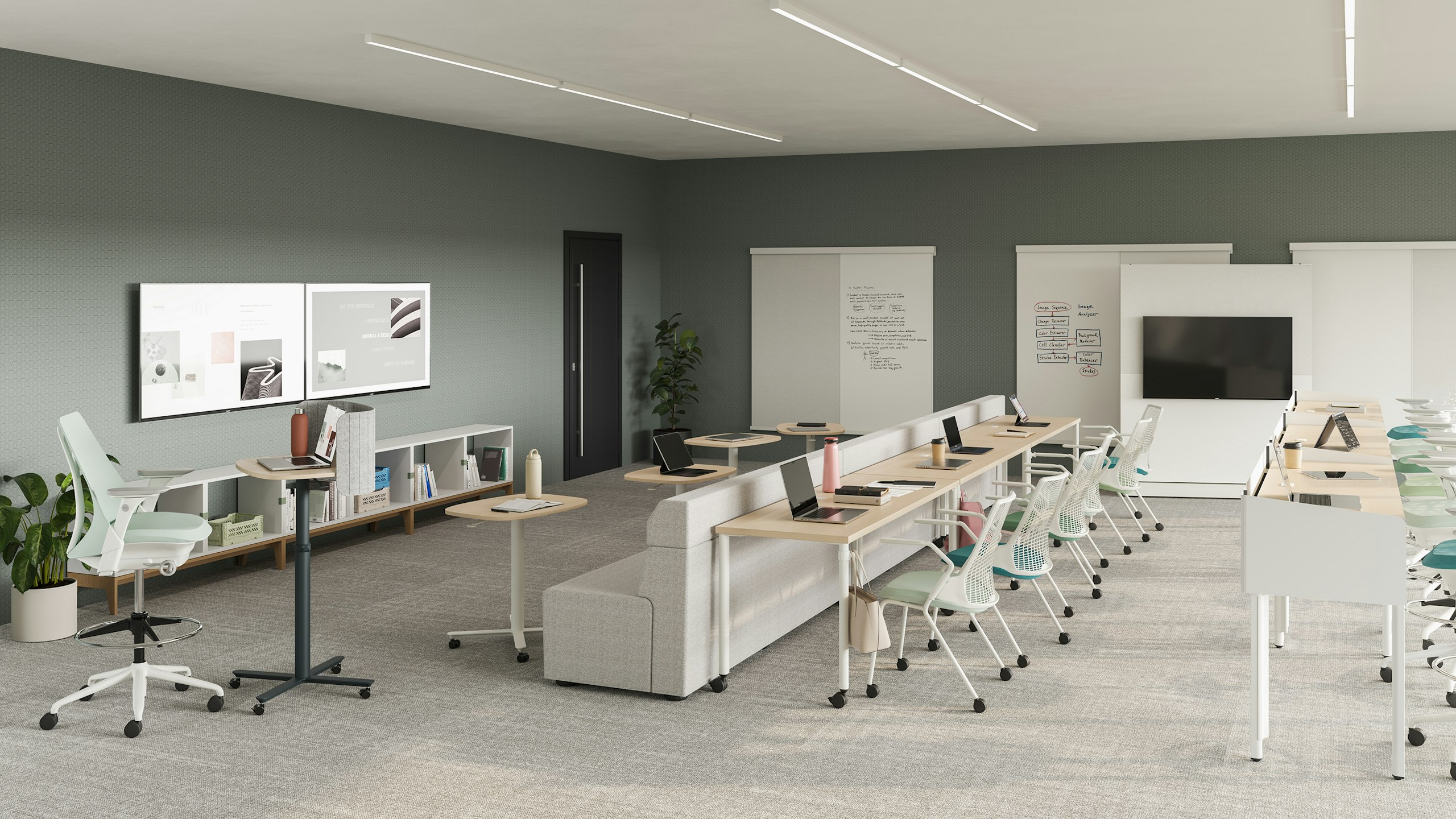 A selection of large Passport Work Tables are featured in a classroom education setting.