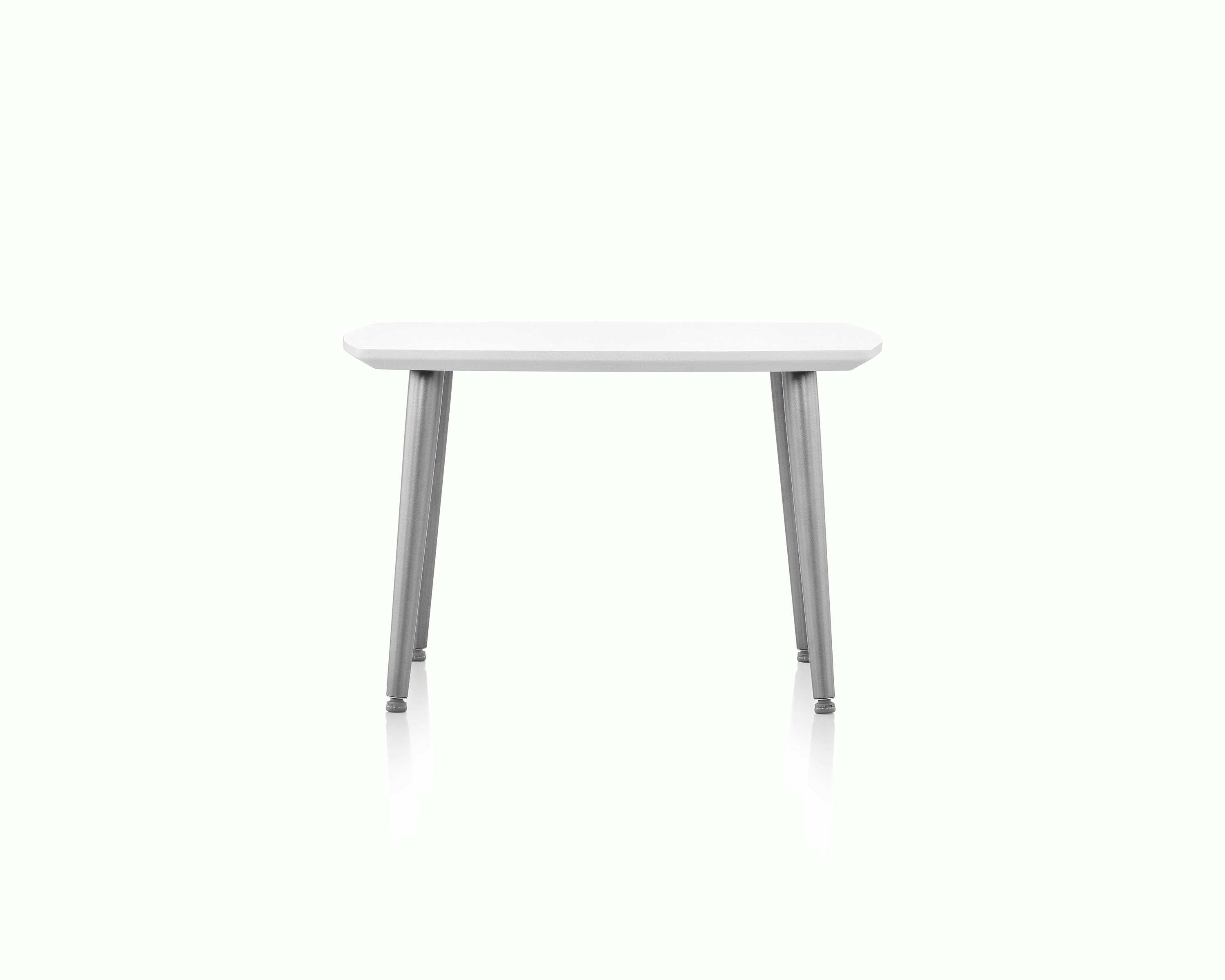 Palisade Occasional Table with metal legs and solid surface top on white sweep.