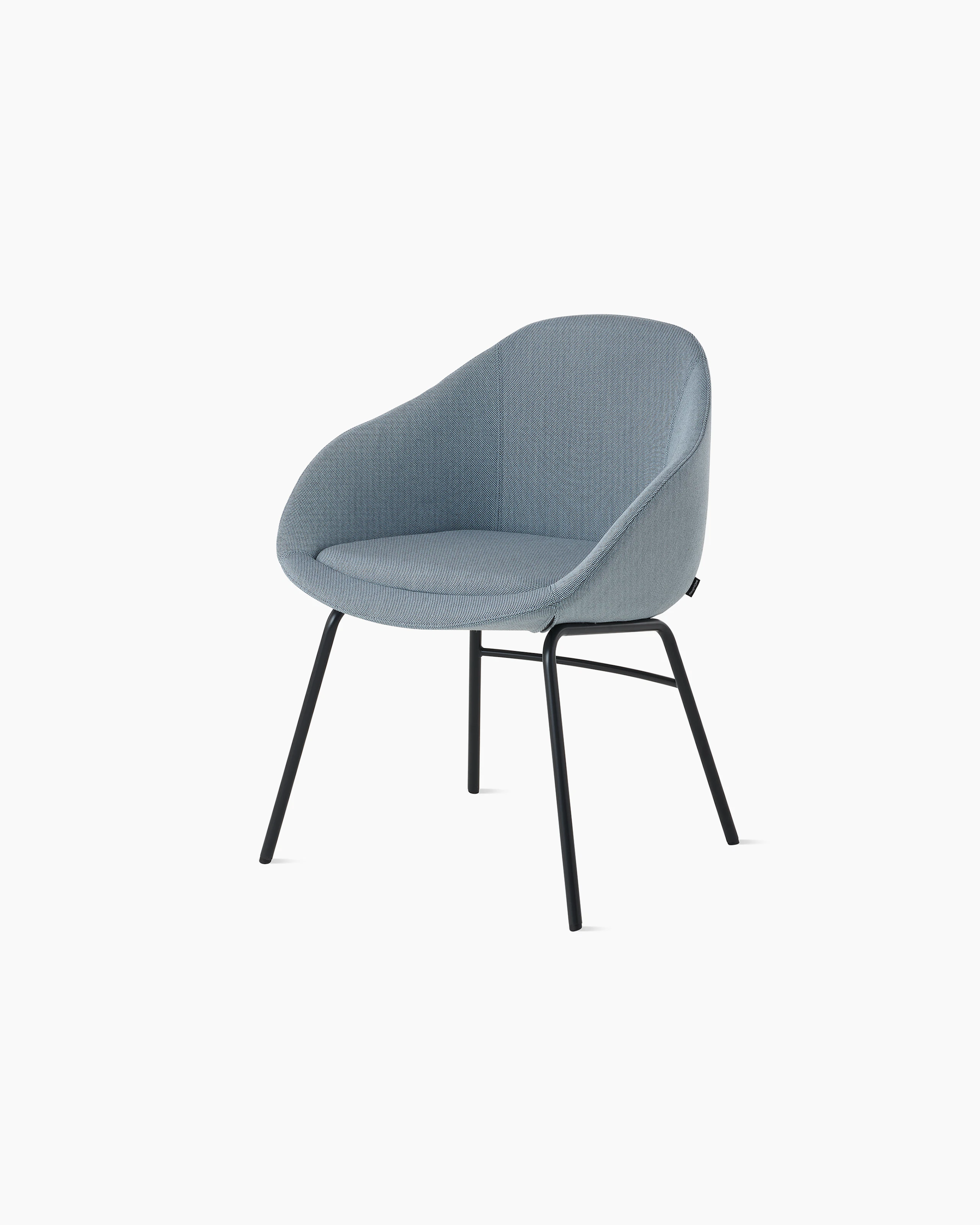 White background shot of Always Chair with light blue fabric and black 4 leg base.
