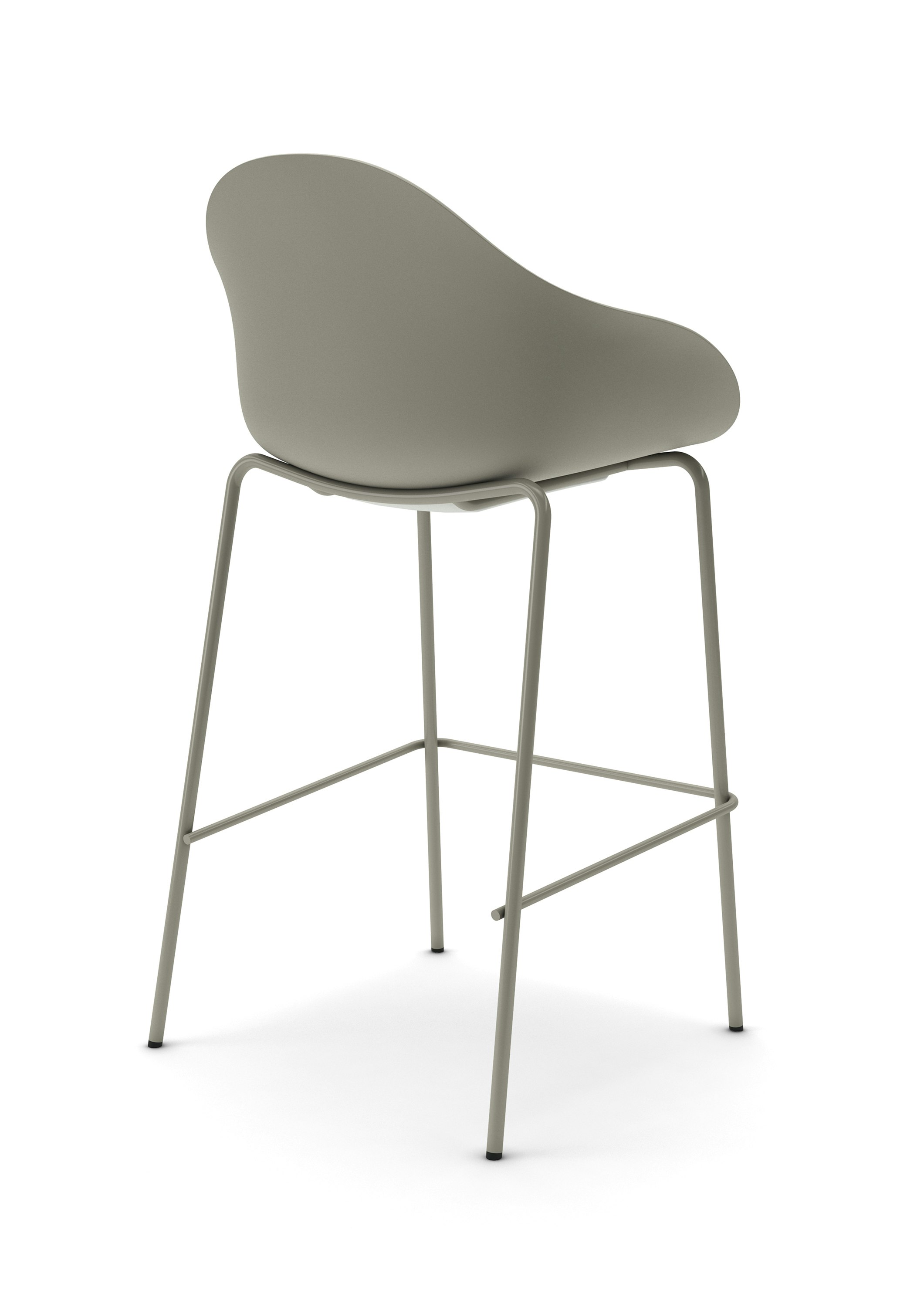 Rear three-quarter view of a grey Ruby Stool with matching bar-height 4-leg base.