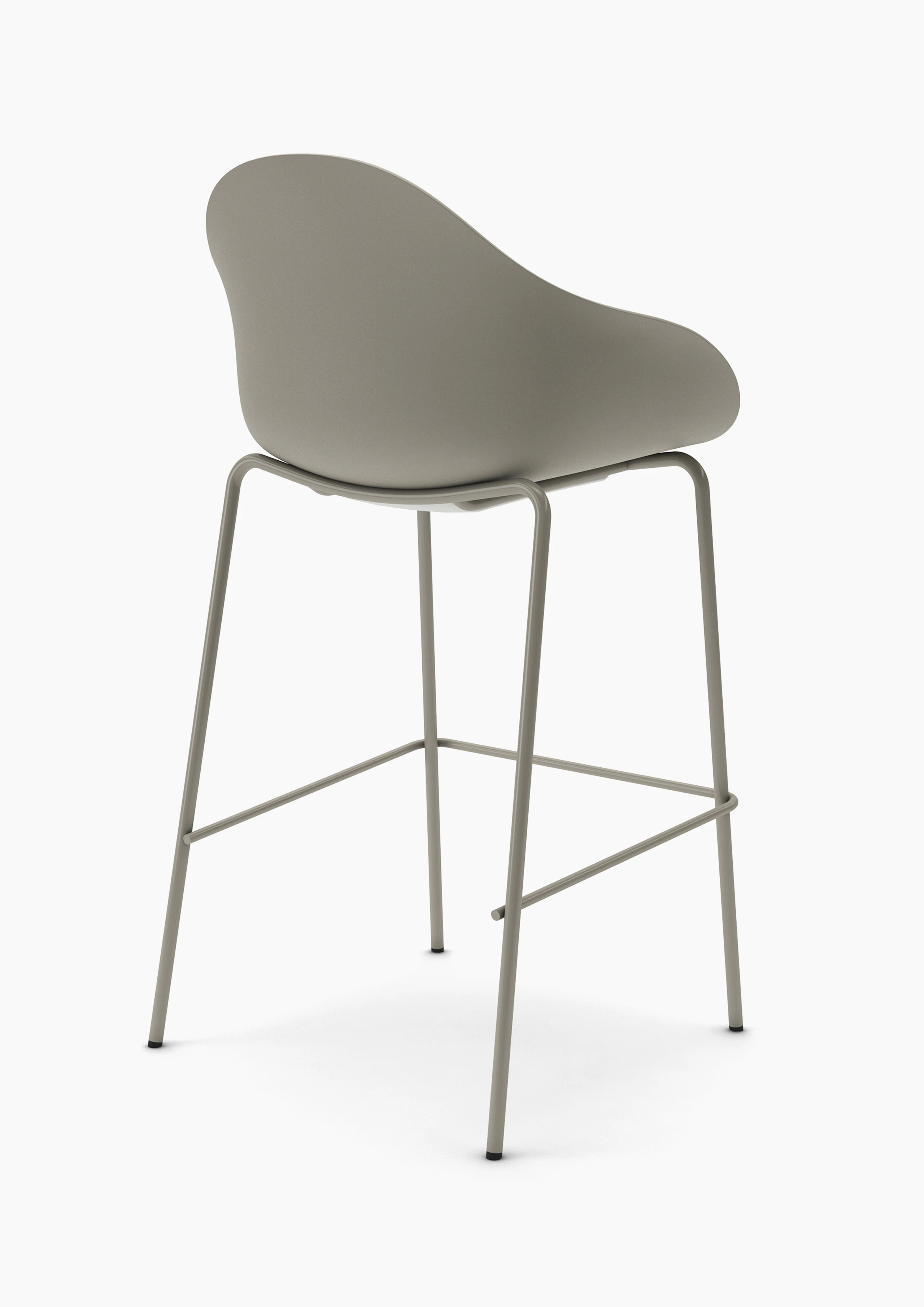 Rear three-quarter view of a grey Ruby Stool with matching bar-height 4-leg base.