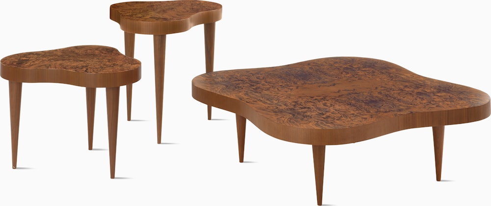 Rohde Paldao coffee and side table in walnut burl front view