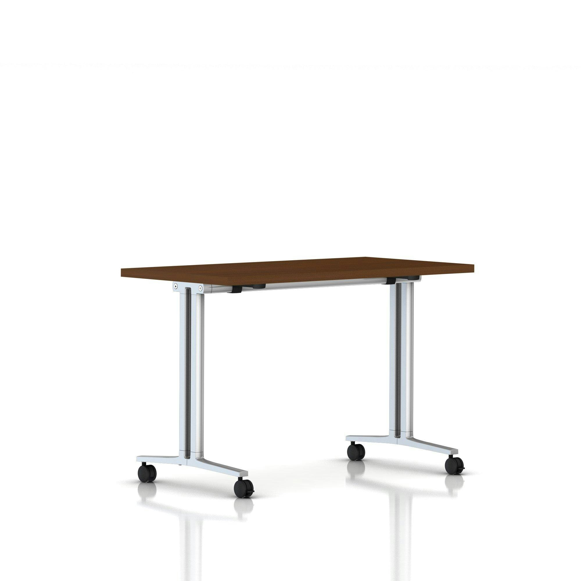 Everywhere Fliptop Table - 24 x 48, Light Brown Walnut, Metallic Silver