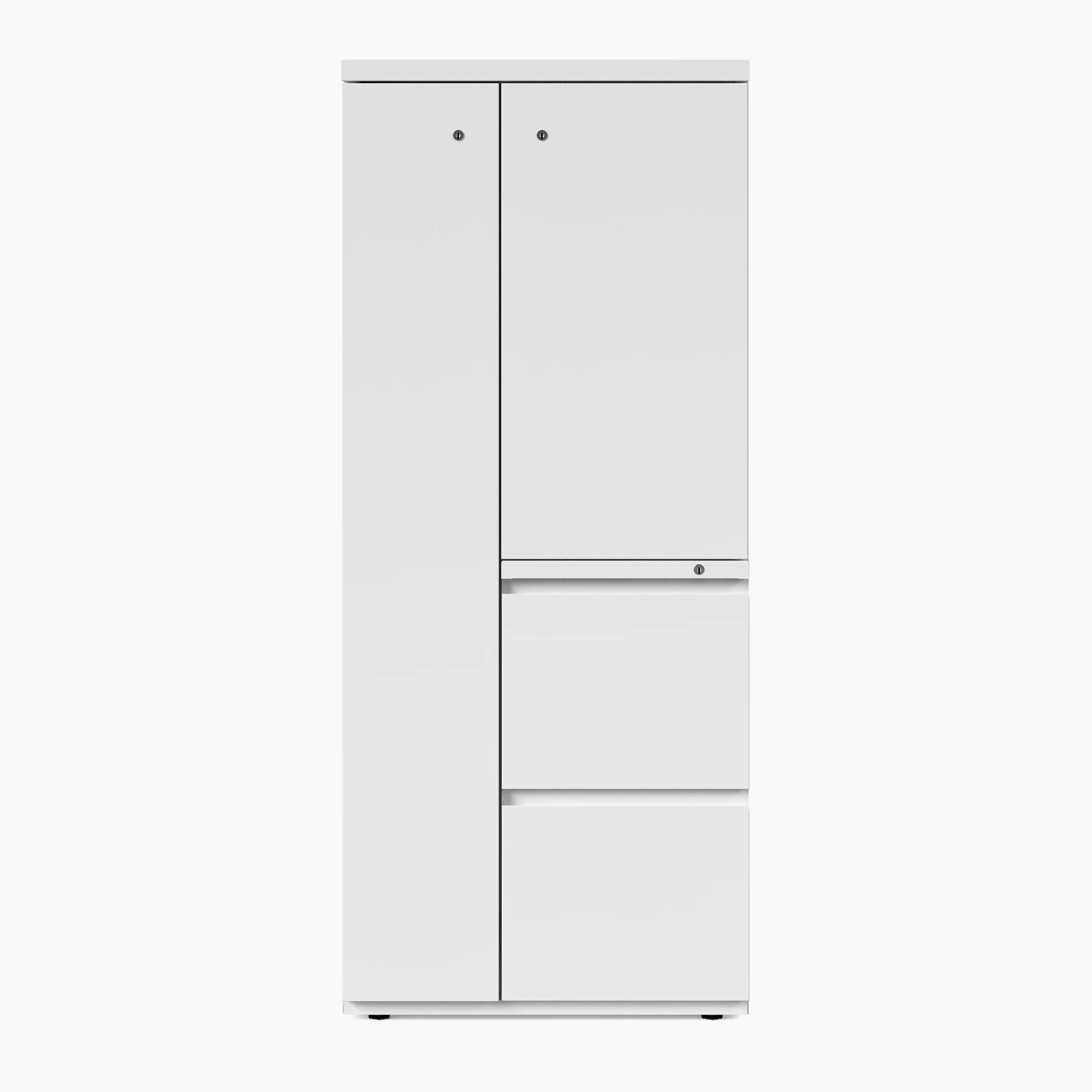 White Series 2 storage tower with wardrobe, viewed from the front.