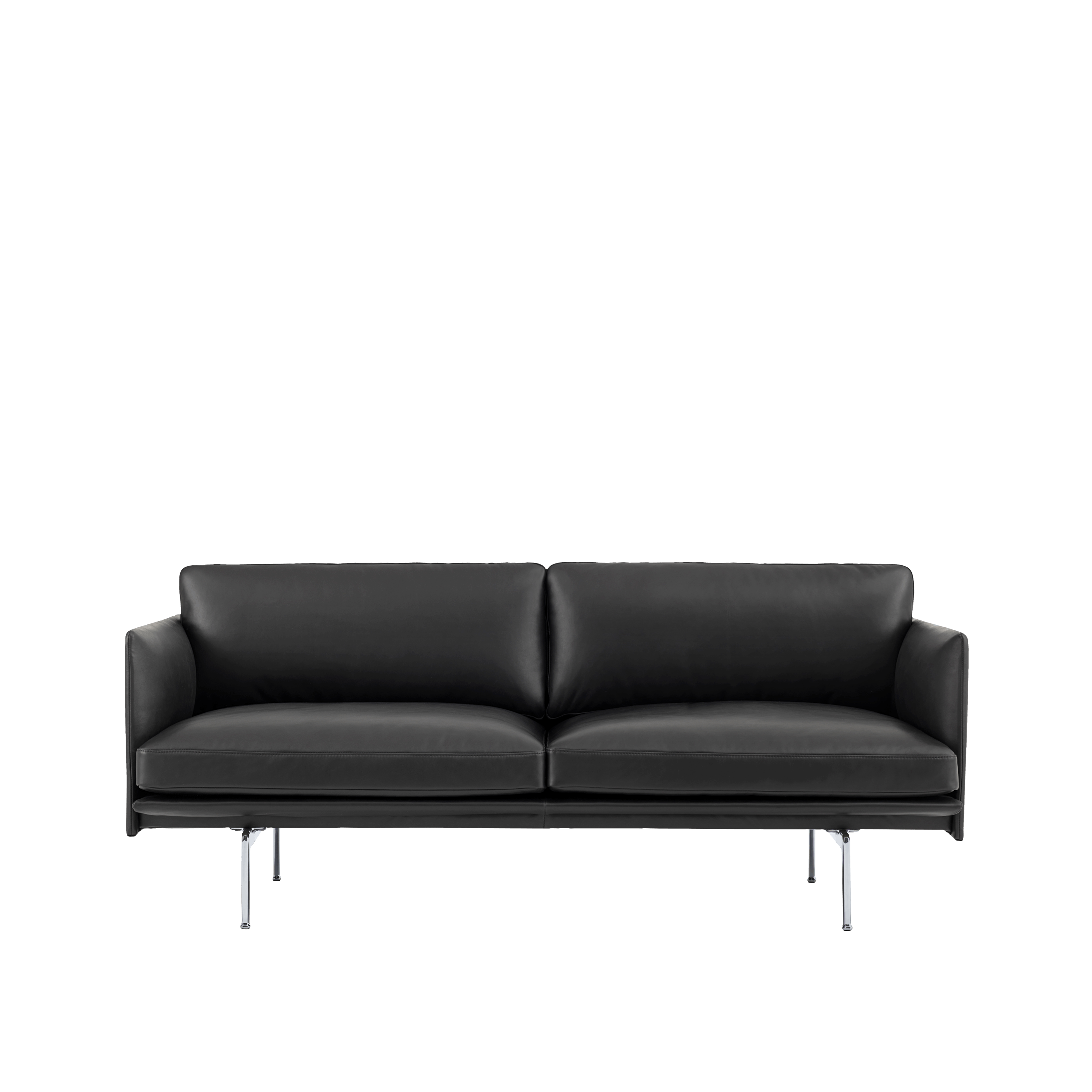 Outline Sofa - 2 Seater - 67" - Refine Leather, Black, Aluminum Base