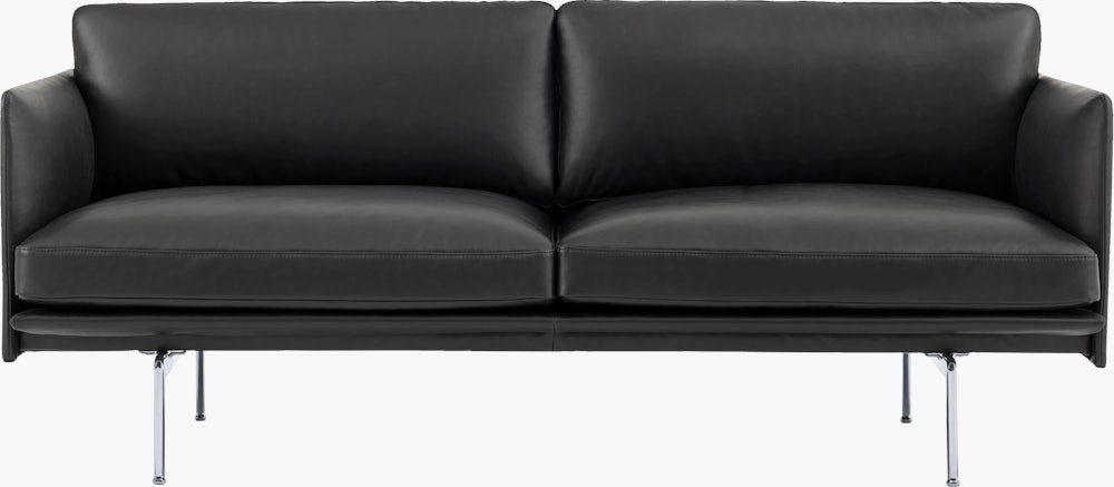 Outline Sofa - 2 Seater - 67" - Refine Leather, Black, Aluminum Base
