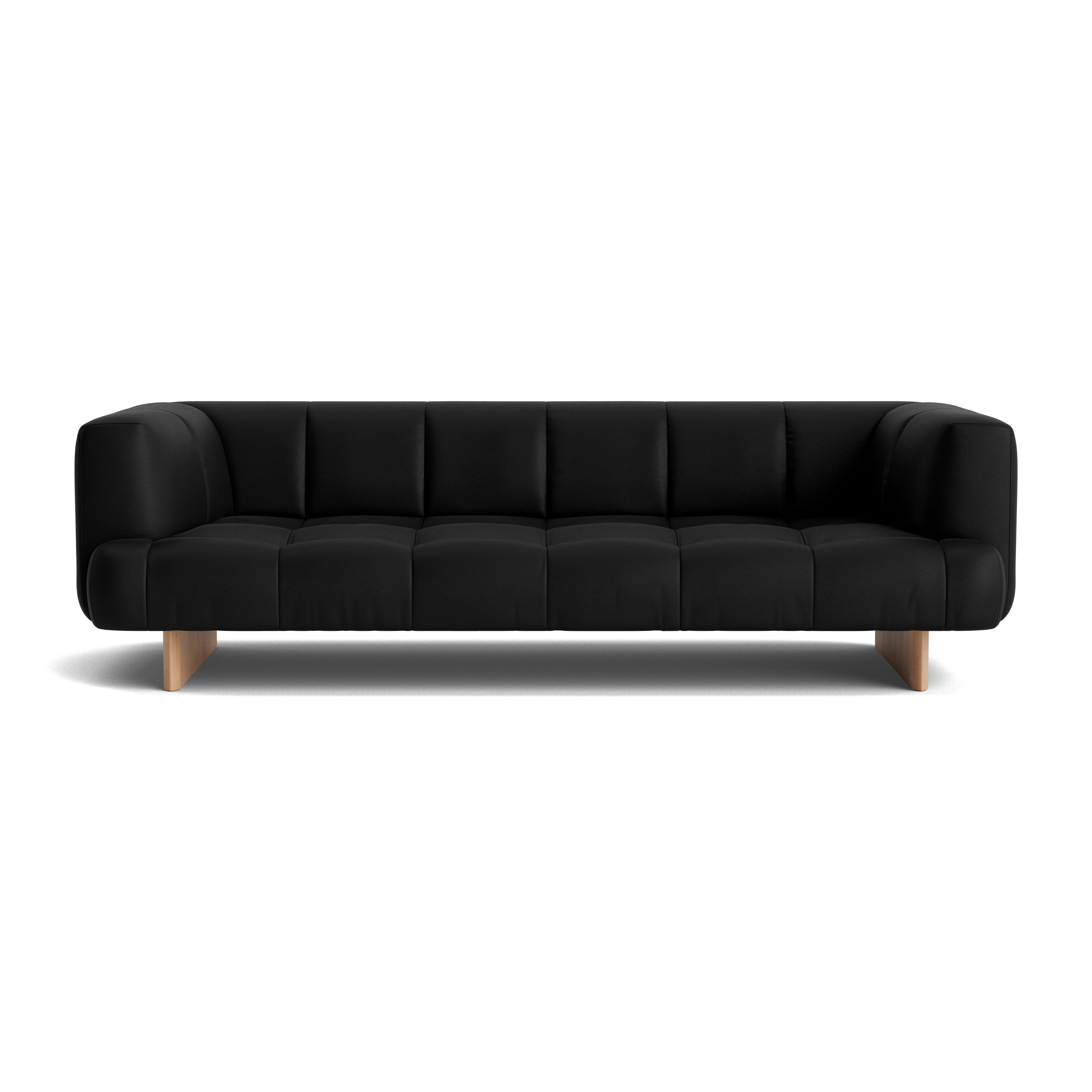 Quilton Lift Sofa - 3-Seat Sofa, Prone Leather, Obsidian, Lacquered Oak
