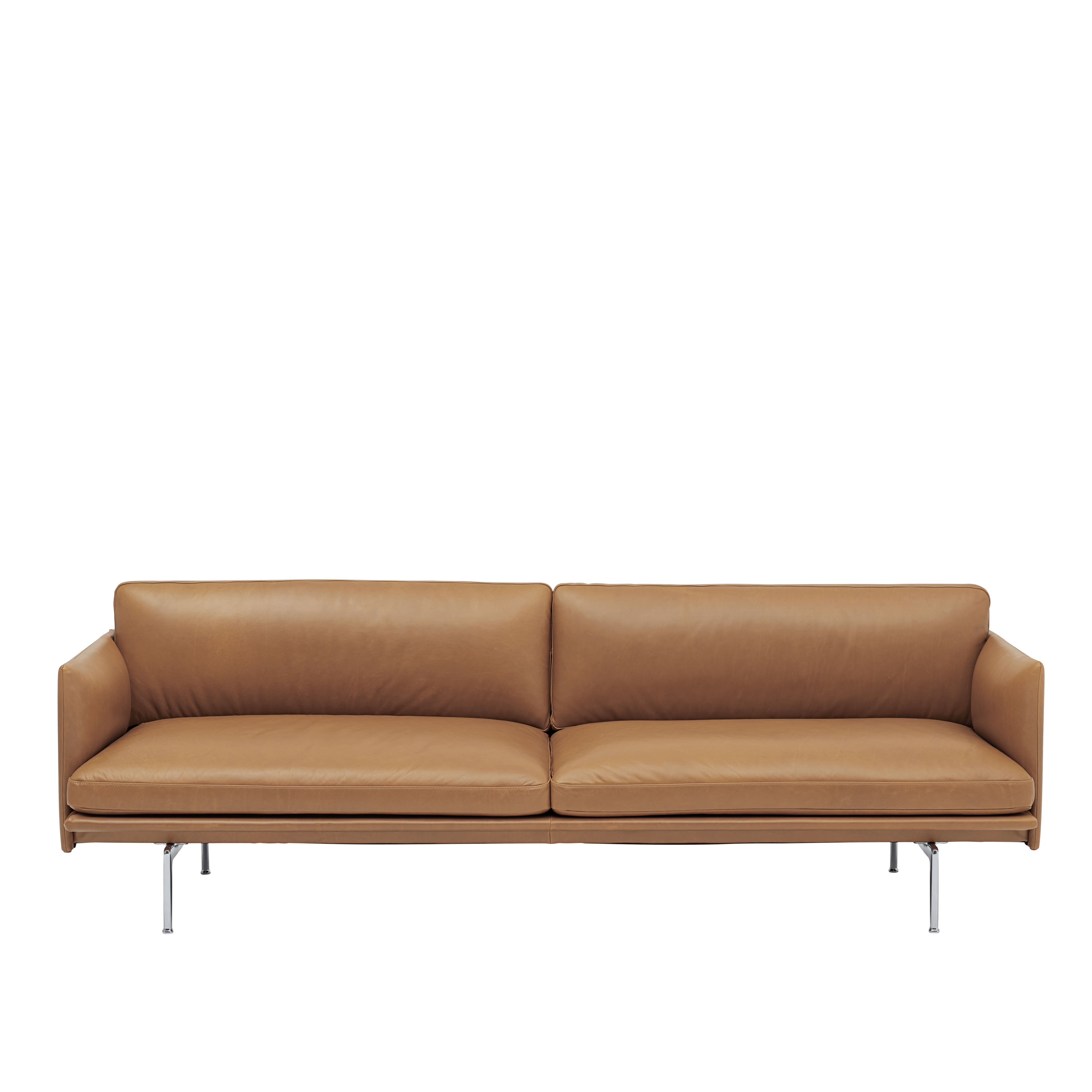 Outline Sofa - 3 Seater - 86.75" - Refine Leather, Black, Aluminum Base